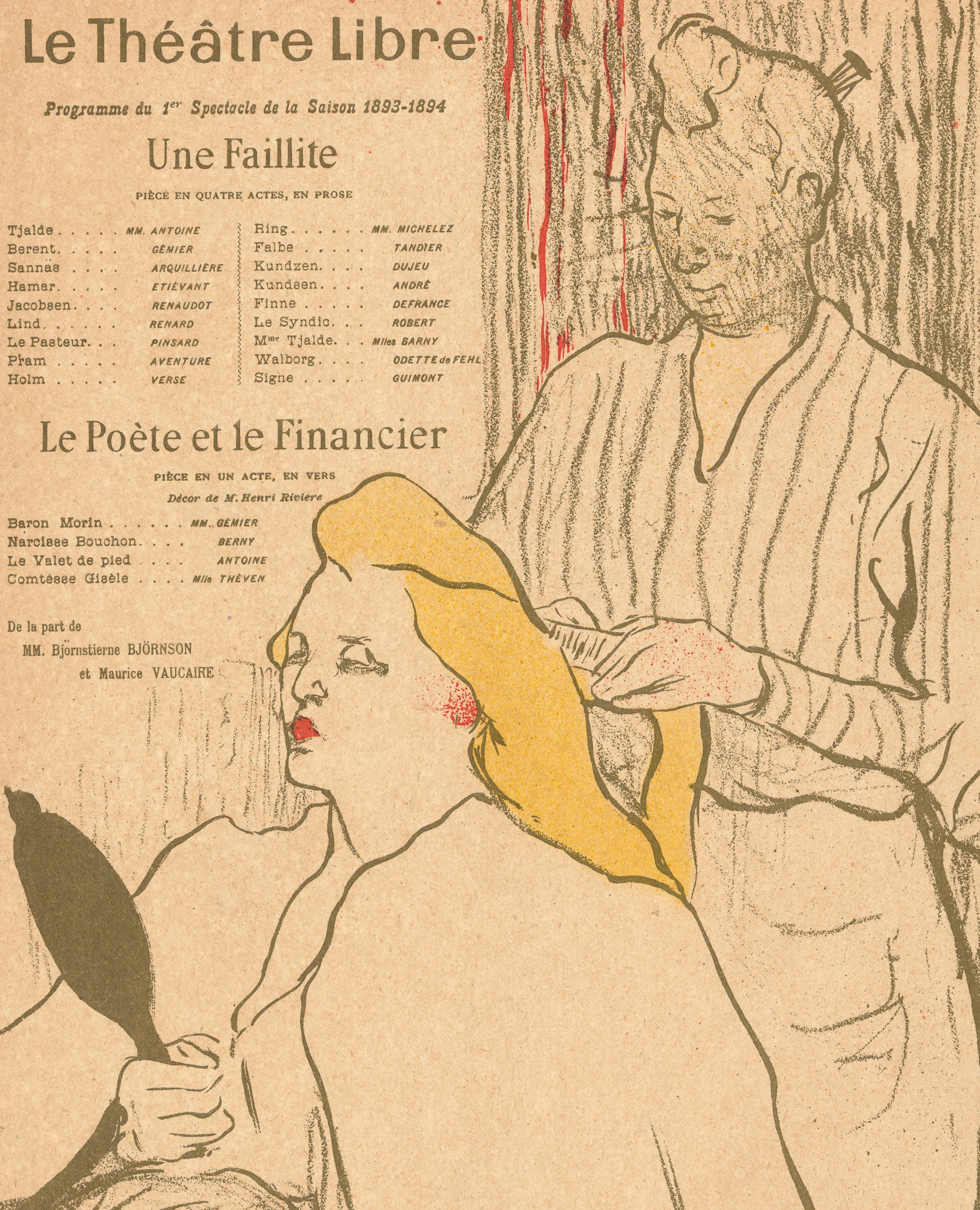 Original Vintage Poster-Lautrec-La Coiffure-Programme-Théâtre Libre, 1893
This original theatre program for:
Une Faillite - A Bankruptcy
Le Poète et le Financier - The Poet and the Financier
at the Théâtre Libre by Henri de Toulouse-Lautrec is known
