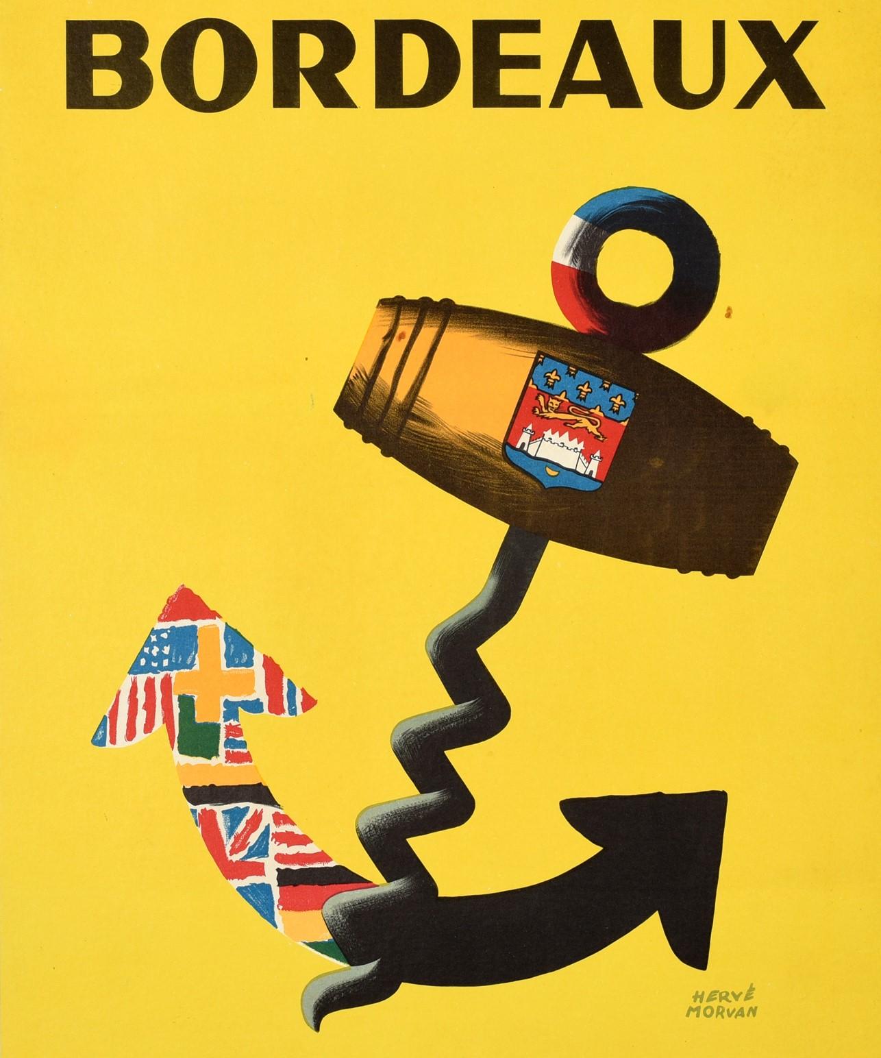 Original Vintage Poster Le Monde Entier Boit Du Bordeaux Wein Welt Getränk Frankreich (Französisch) im Angebot