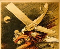 Original Vintage Poster Le Temps Est De l'Argent Time Is Money Plane Travel Art