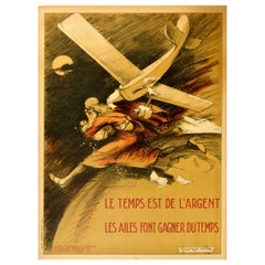 Original Antique Poster Le Temps Est De l
Argent Time Is Money Plane Travel Art