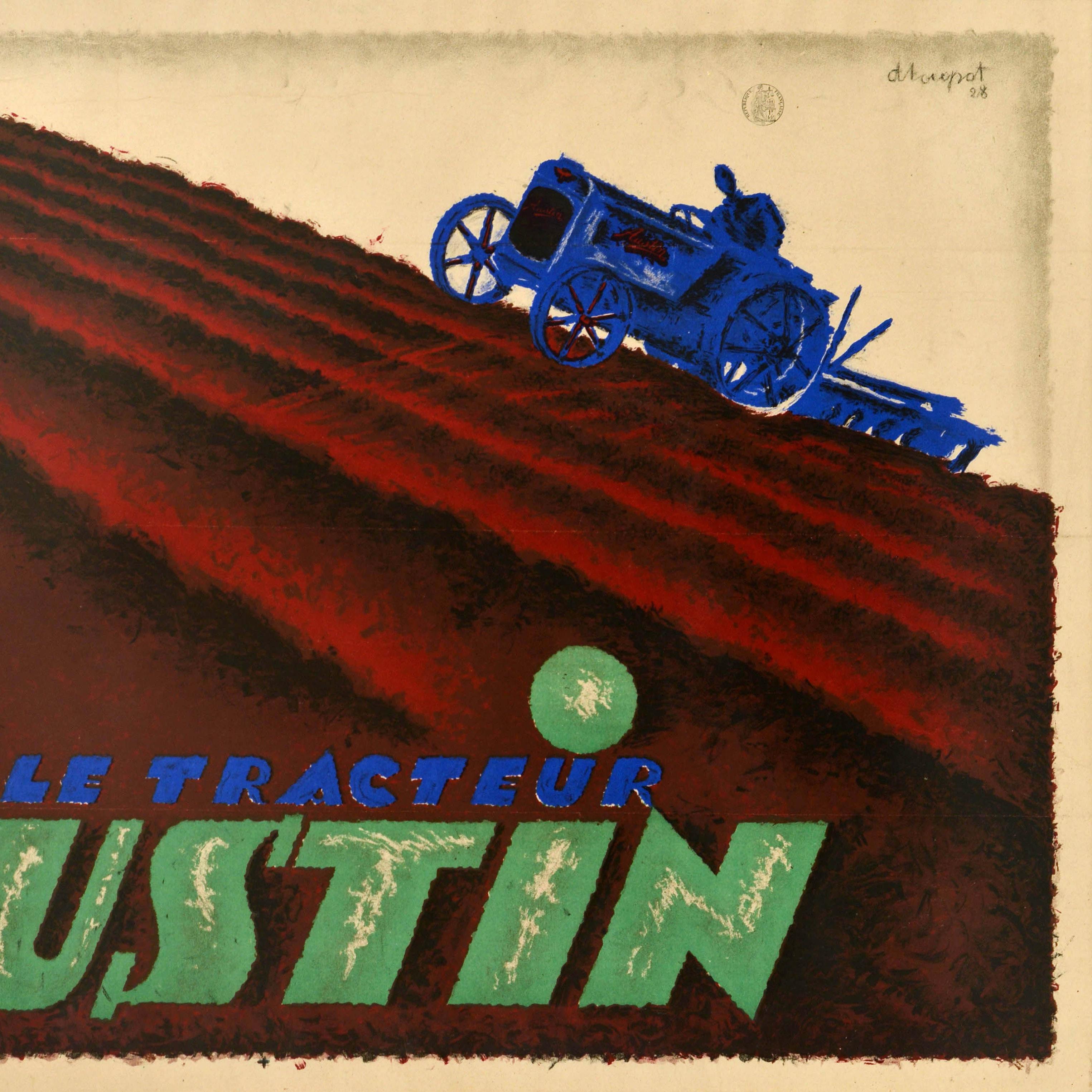 Francese Poster originale d'epoca Le Tracteur Austin Tractor Charles Loupot Art Deco in vendita