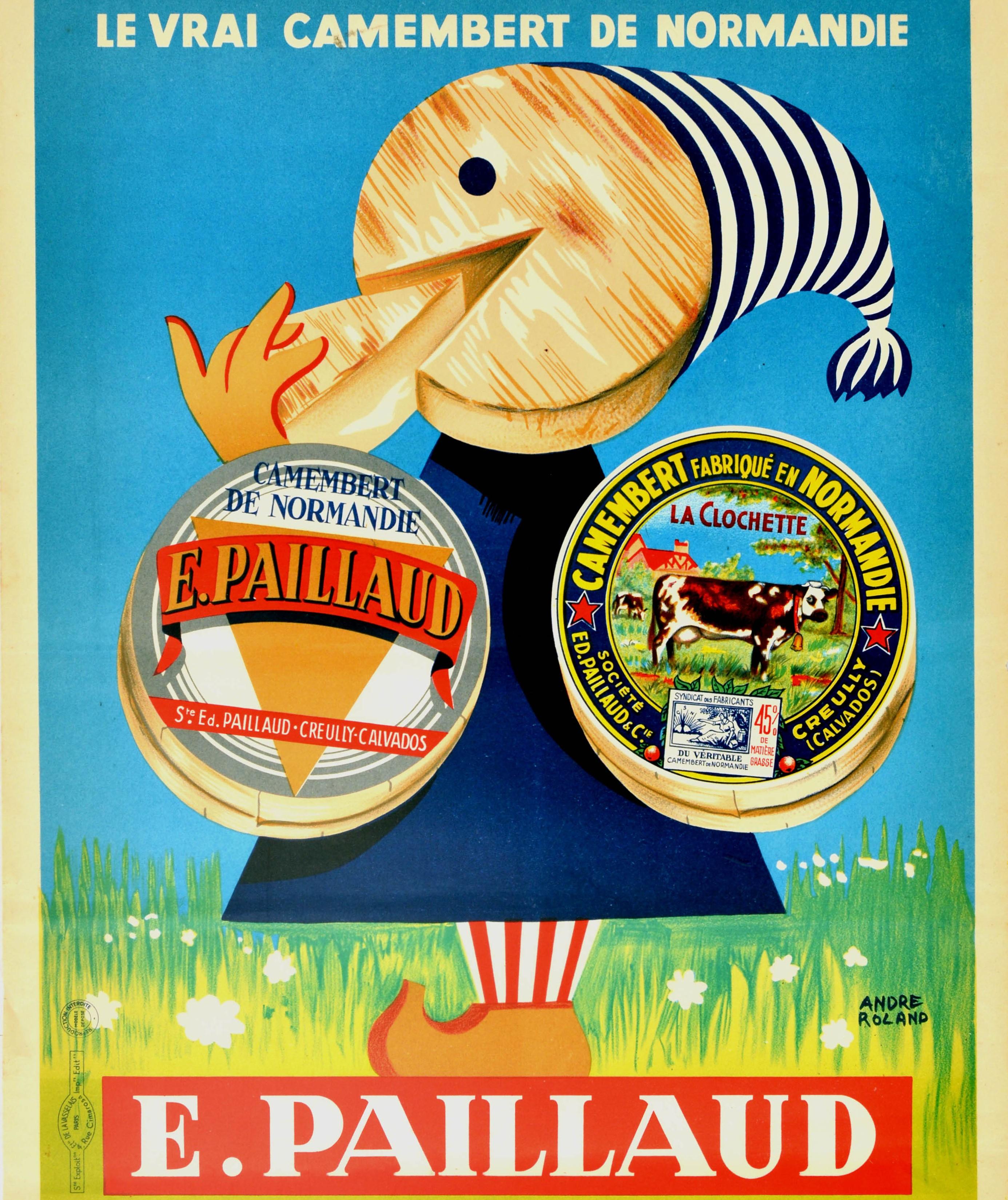 Français Affiche vintage d'origine Le Vrai Camembert De Normandie Paillaud Cheese Normandy en vente