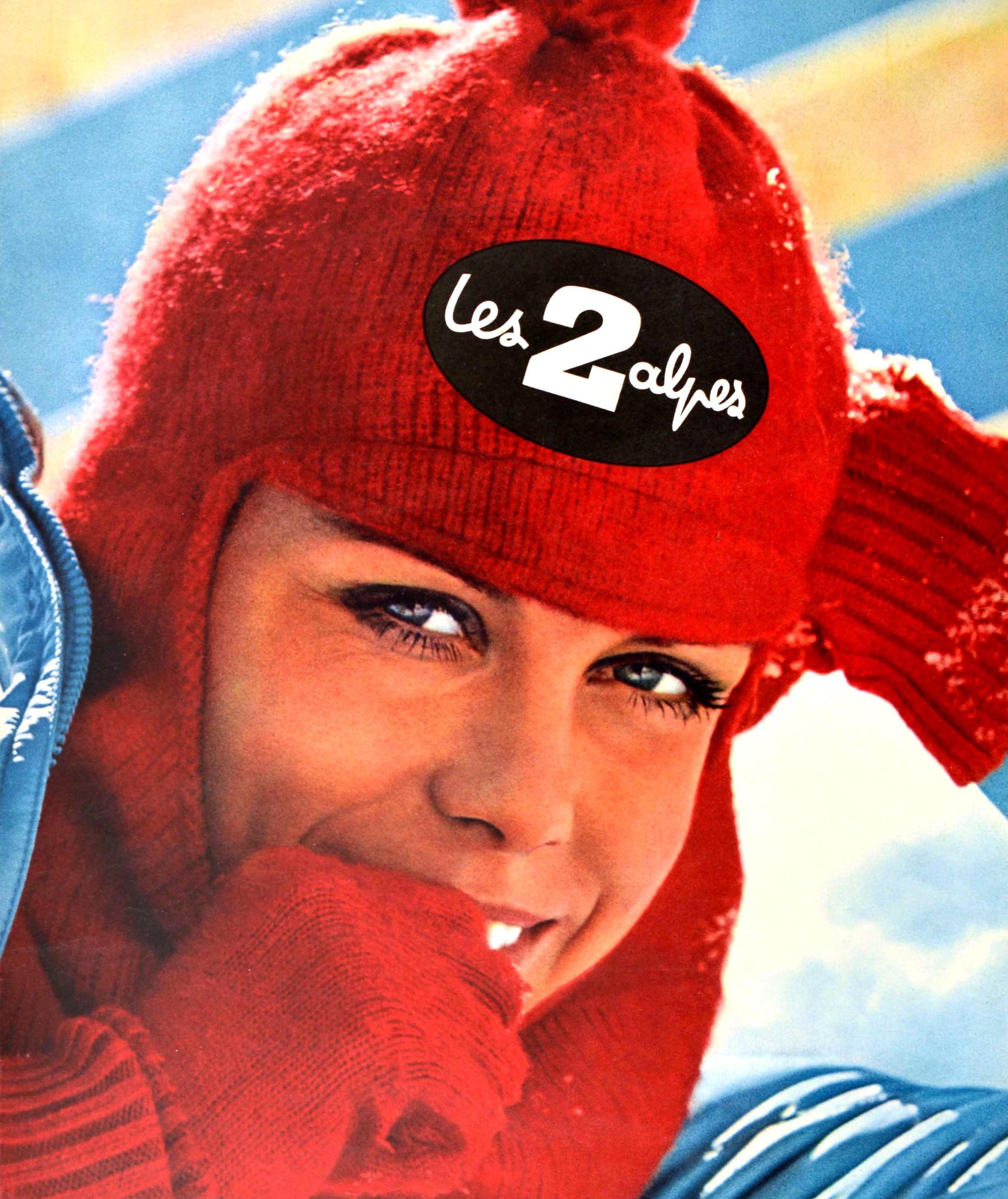 French Original Vintage Poster Les Deux Alpes Isere France Skiing Winter Sport Travel For Sale