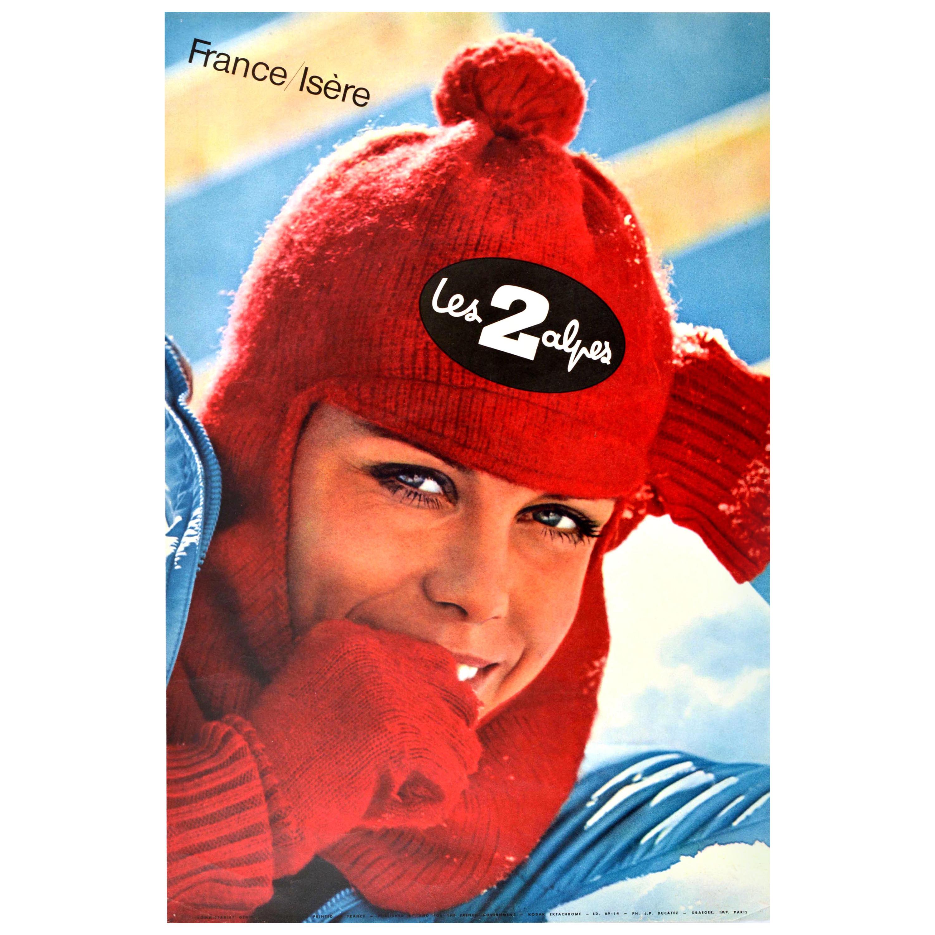 Original Vintage Poster Les Deux Alpes Isere France Skiing Winter Sport Travel For Sale