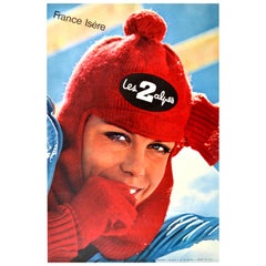 Original Retro Poster Les Deux Alpes Isere France Skiing Winter Sport Travel