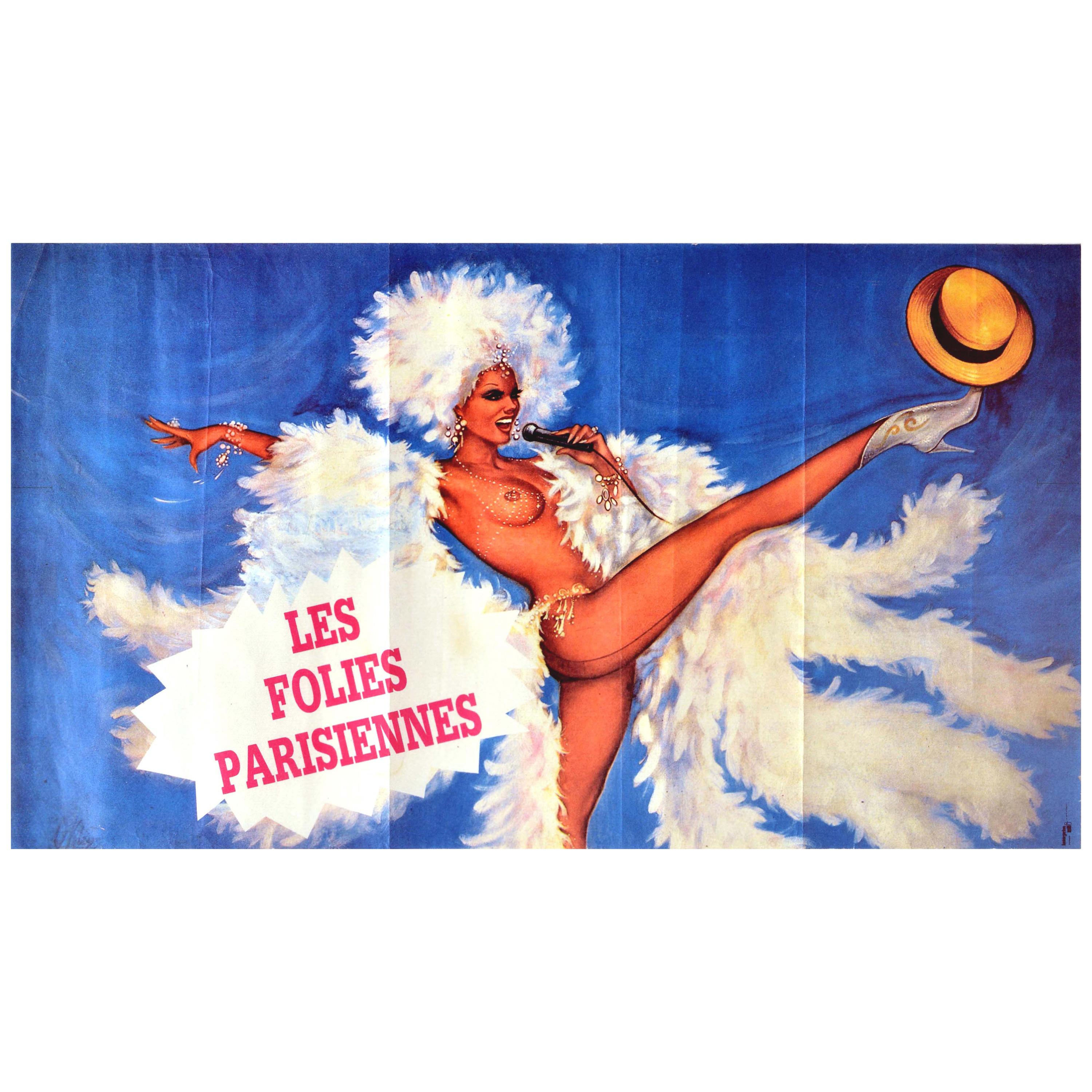 Original Vintage Poster Les Folies Parisiennes Cabaret Dancer Showgirl Paris For Sale