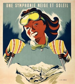 Original Vintage Poster Les Gets Snow & Sunshine Winter Sports Skiing Mont Blanc