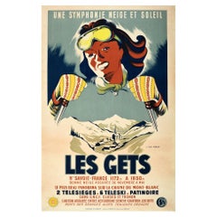 Original Vintage Poster Les Gets Snow & Sunshine Winter Sports Skiing Mont Blanc