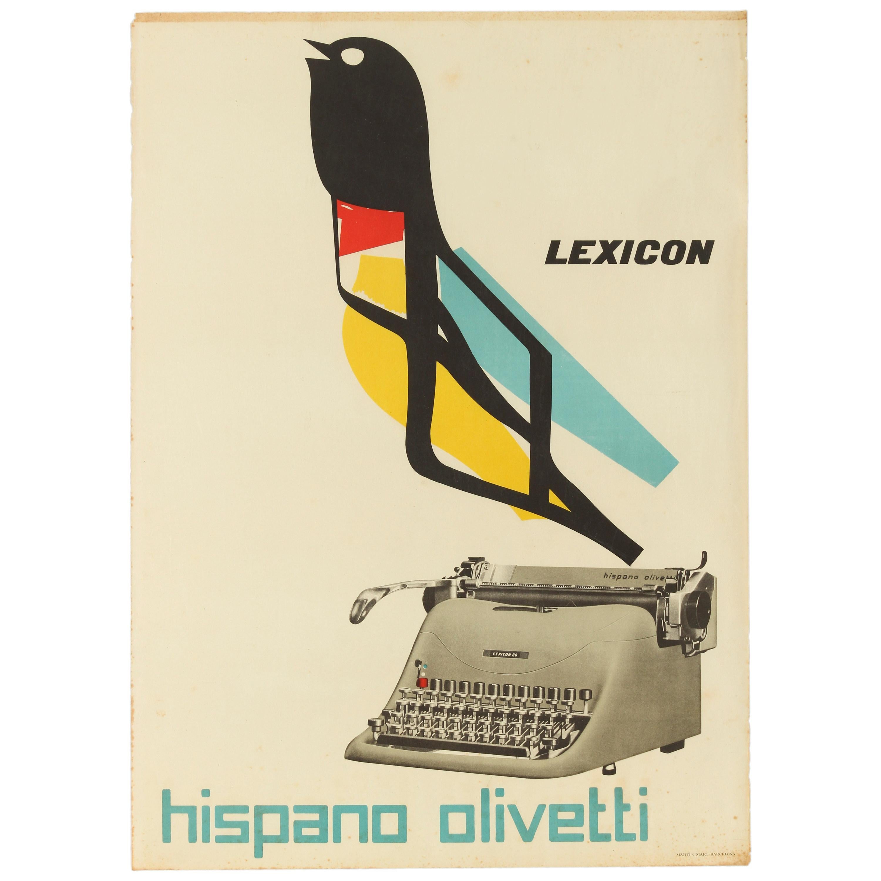 Original Vintage Poster Lexicon Hispano Olivetti Typewriter Graphic Design Bird