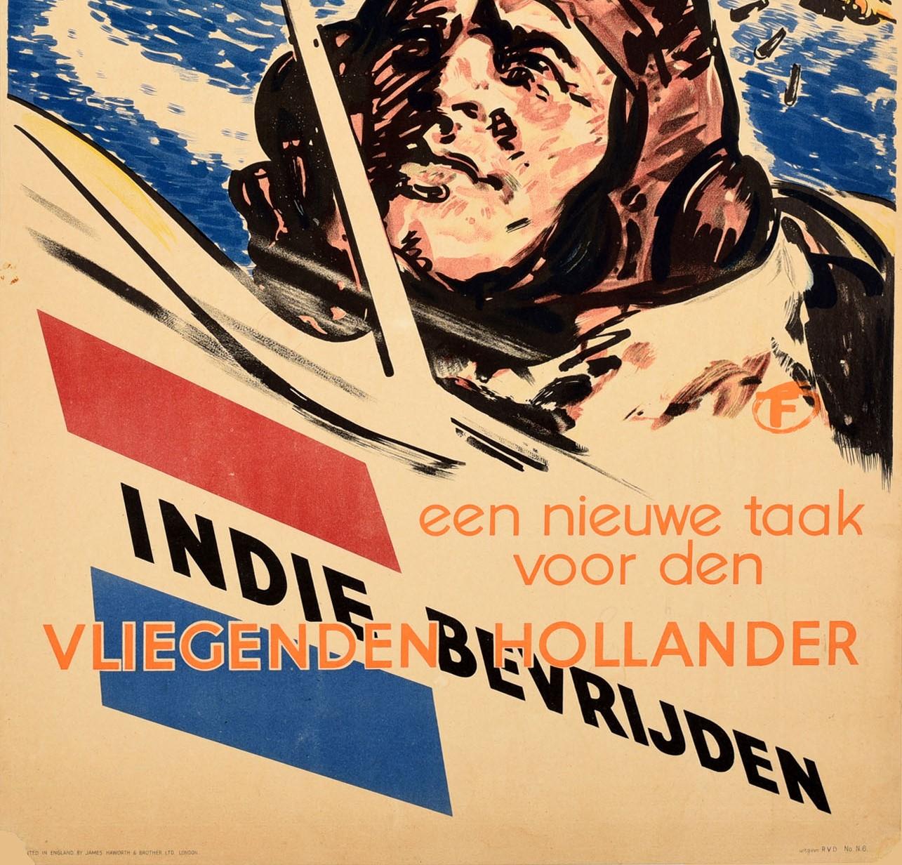 Britannique Affiche vintage originale, Libérez les Indes Orientales, Indies Bevrijden, seconde guerre mondiale, Pilote en vente