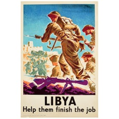 Original Vintage Poster Libya Help Them Finish The Job WWII Soldiers War Art