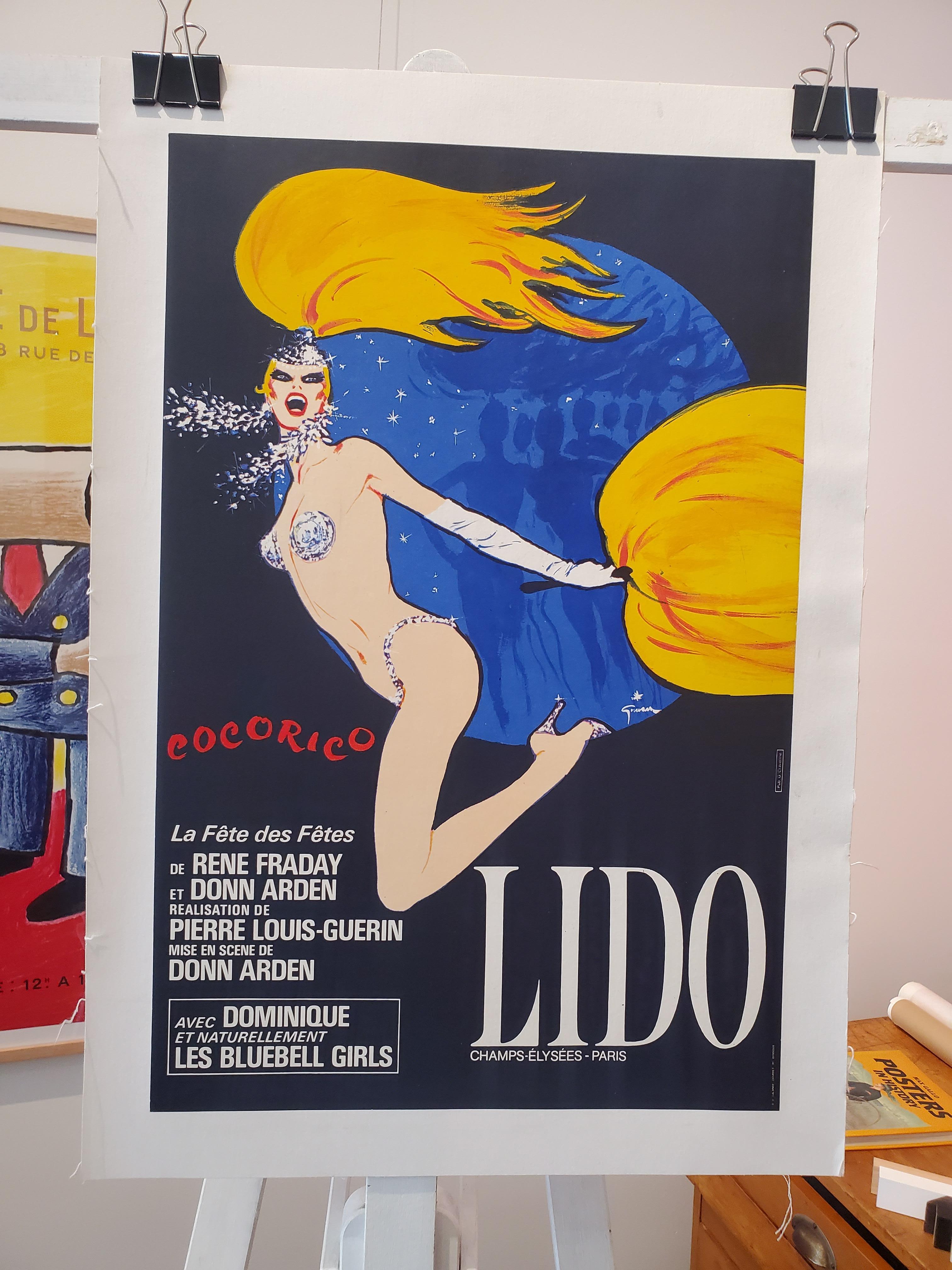 This is an original French poster by the famous artist and illustrator, René Gruau. Gruau was a fashion illustrator whose exaggerated portrayal of fashion design through painting and advertising has had a lasting effect on the fashion industry.