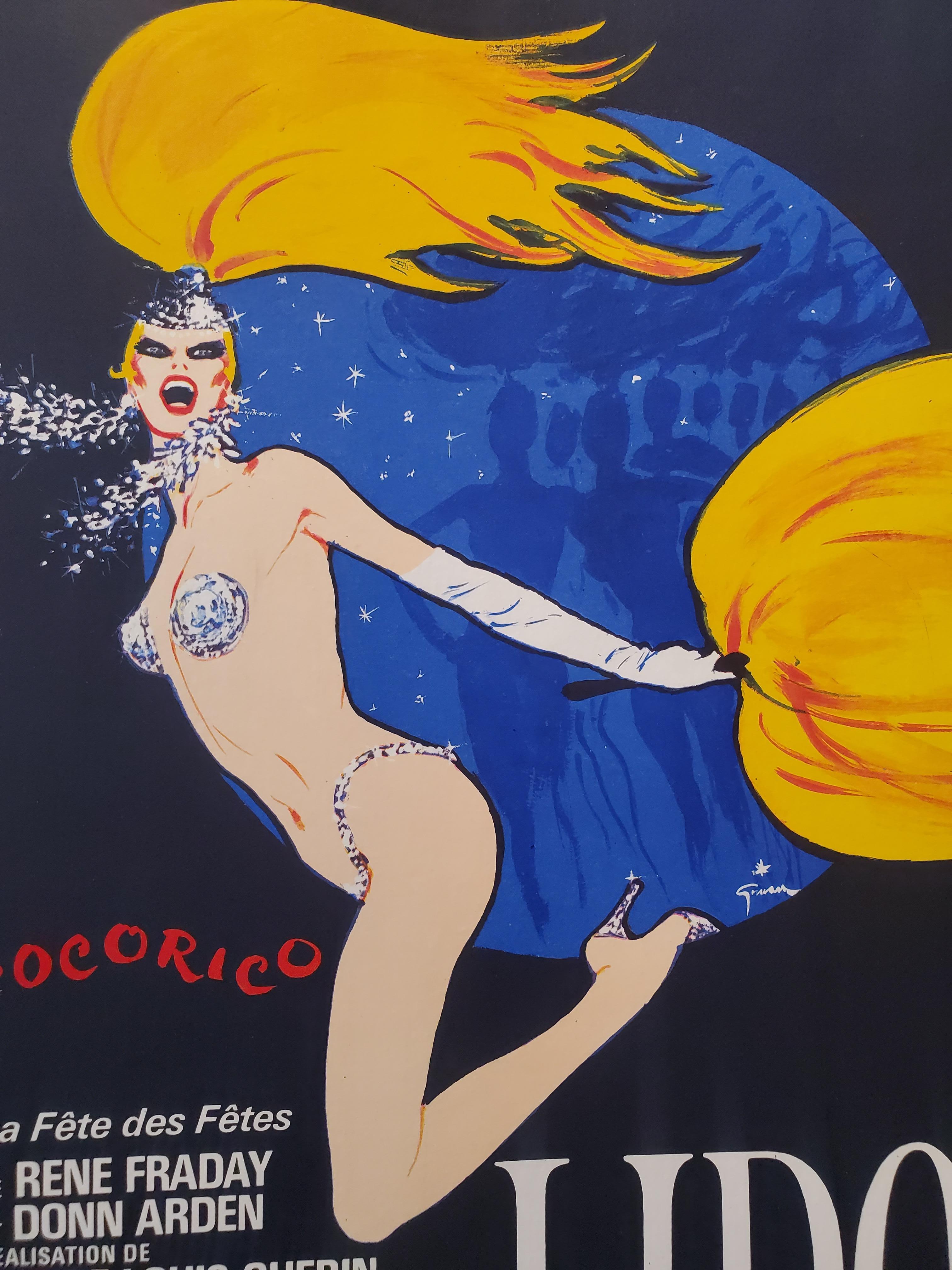 Mid-Century Modern Original Vintage Poster, 'Lido Cocorico' by Rene Gruau, 1971 For Sale