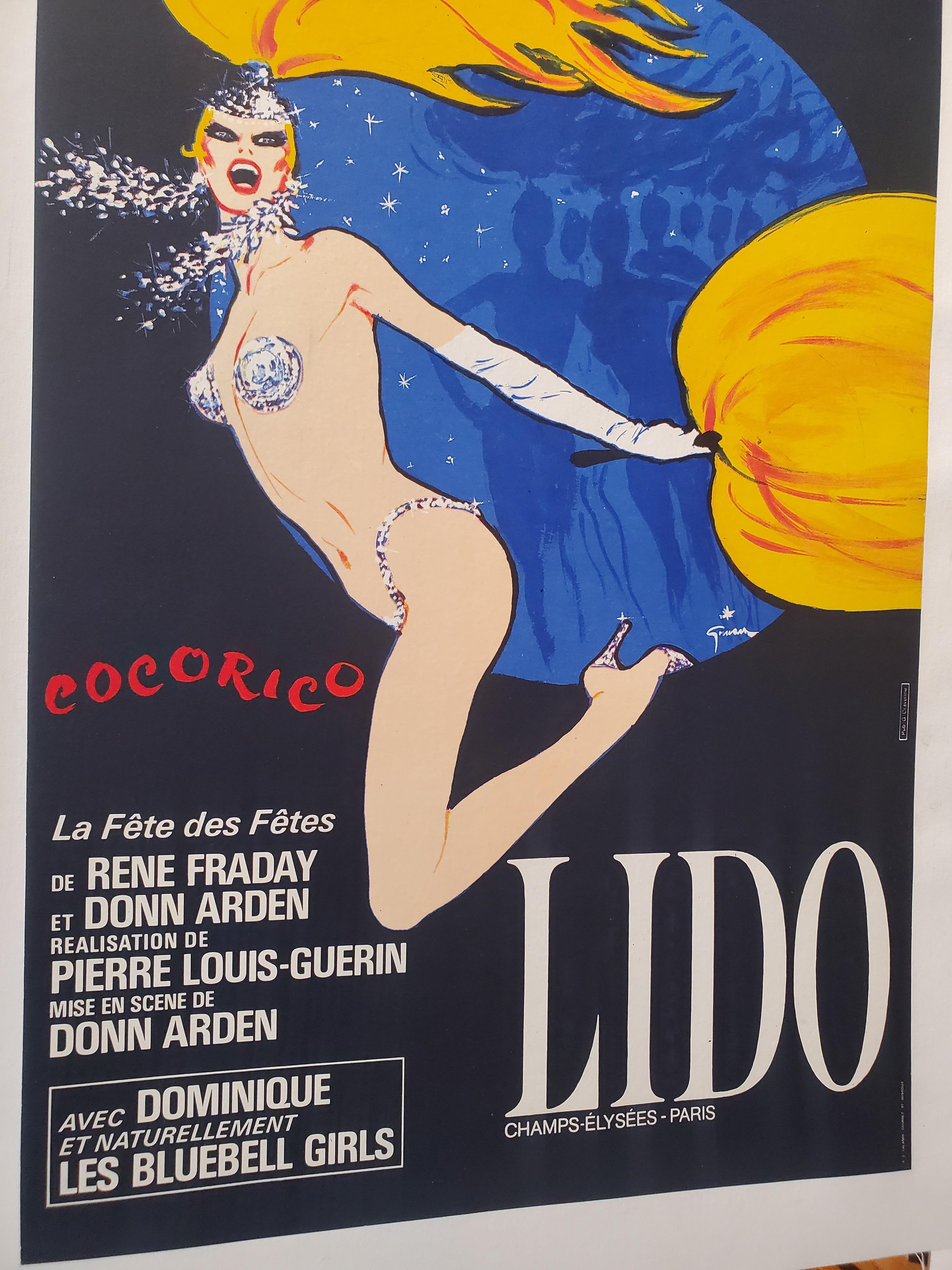 French Original Vintage Poster, 'Lido Cocorico' by Rene Gruau, 1971 For Sale