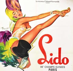 Affiche vintage d'origine Lido Paris Cabaret Bluebell Girls Pin Up Champs Elysees