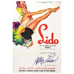 Original Vintage Poster Lido Paris Cabaret Bluebell Girls Pin Up Champs Elysees