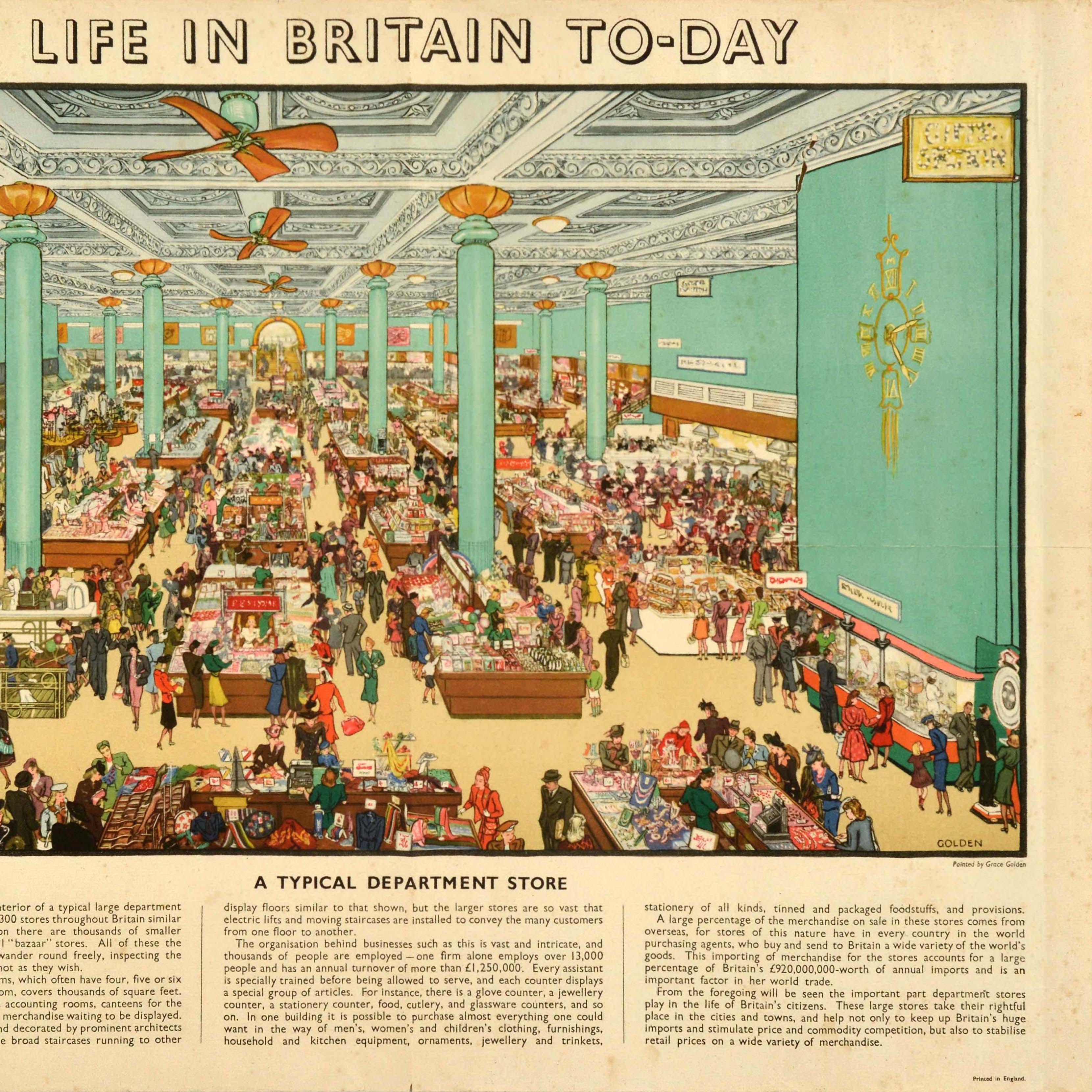 Original-Vintage-Poster, Life In Britain To-day, Kaufhaus Grace Golden, Grace Golden im Zustand „Relativ gut“ im Angebot in London, GB