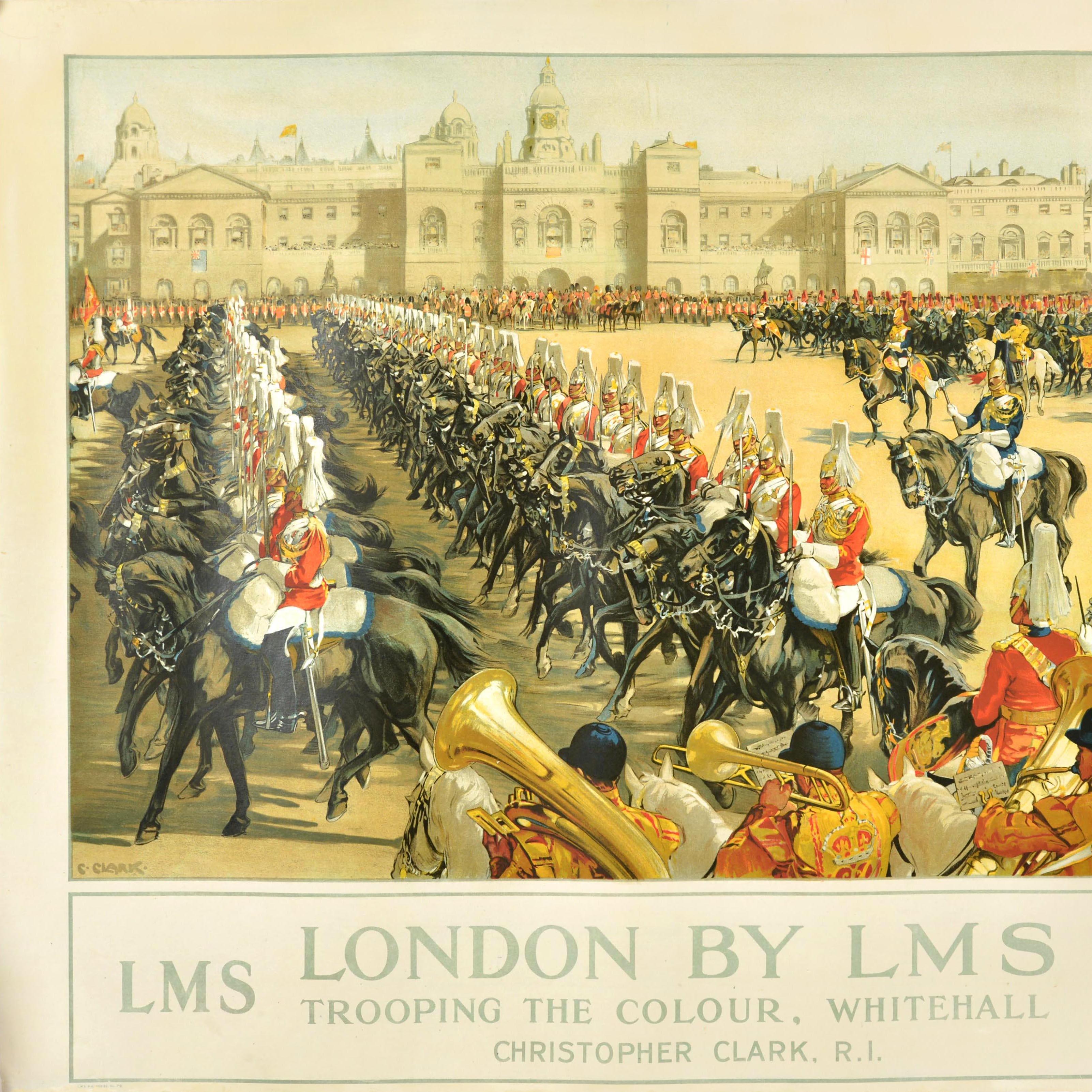 British Original Vintage Poster LMS London Midland Scottish Railway Trooping The Colour For Sale