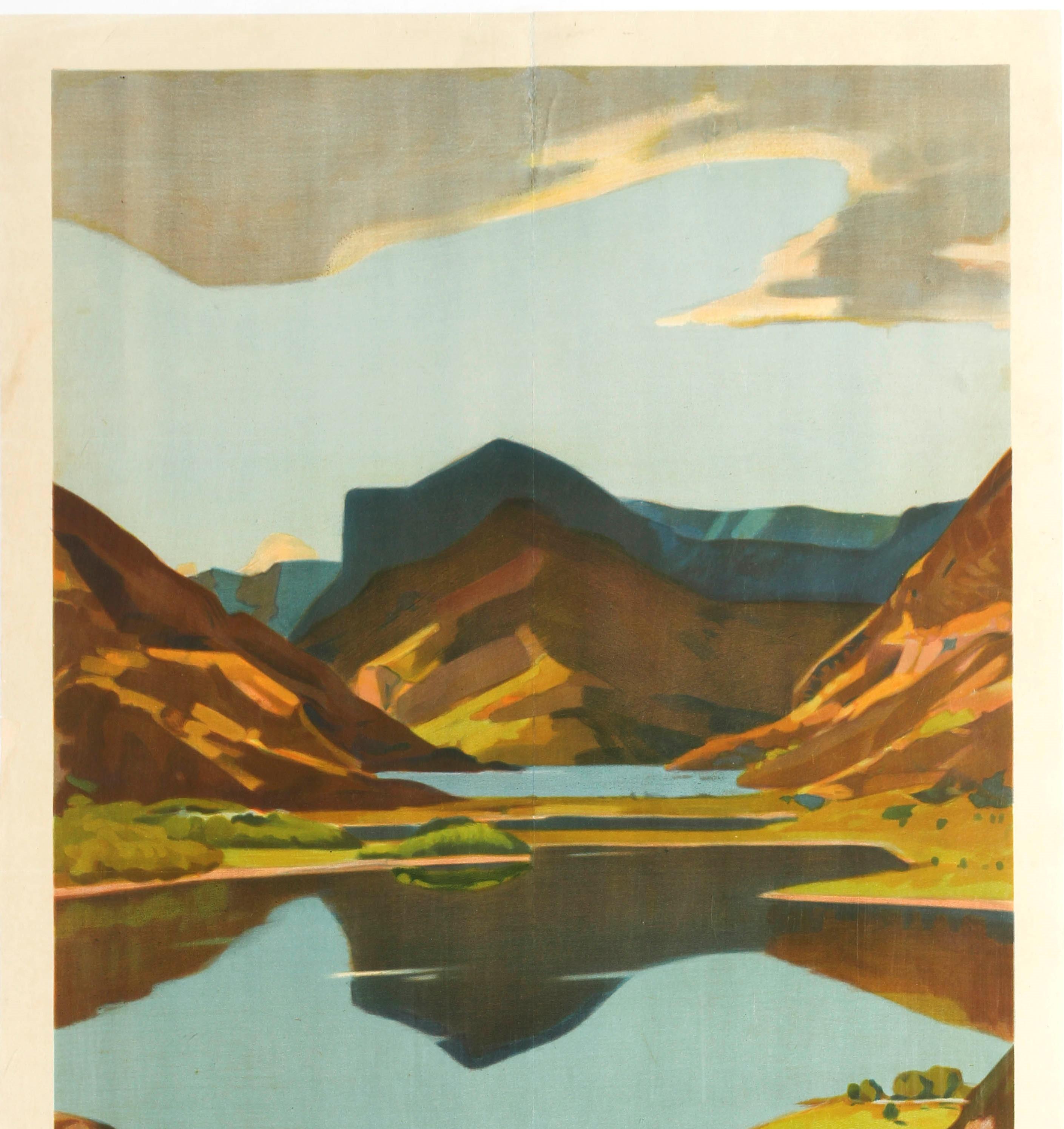 Original vintage travel poster published by the LMS London Midland & Scottish Railway company to promote The Lake District featuring a painting by the British Impressionist artist Algernon Talmage (1871-1939) depicting a scenic view of Honister Crag