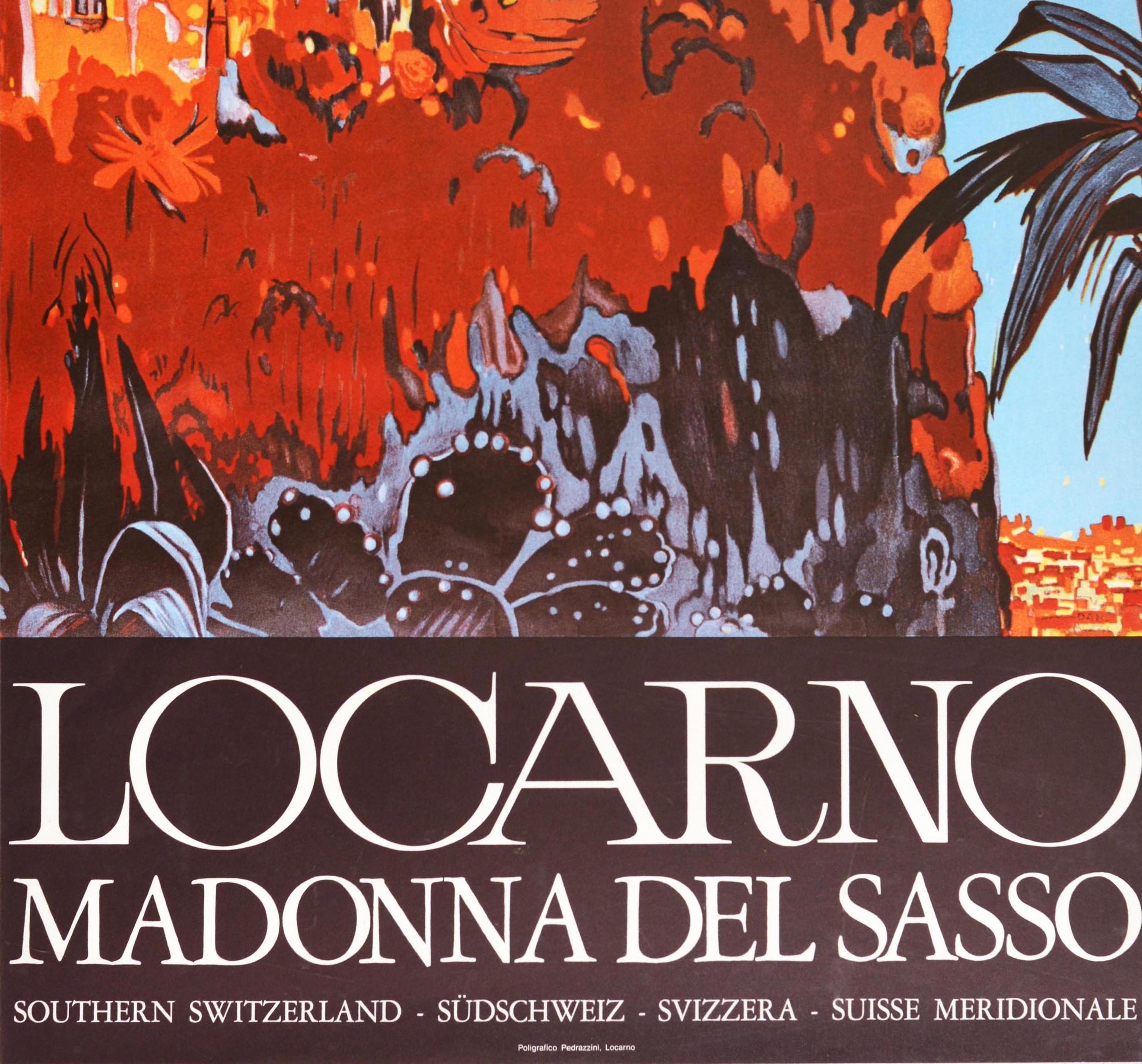 Original Vintage Poster Locarno Madonna Del Sasso Church Switzerland Travel Art In Excellent Condition In London, GB