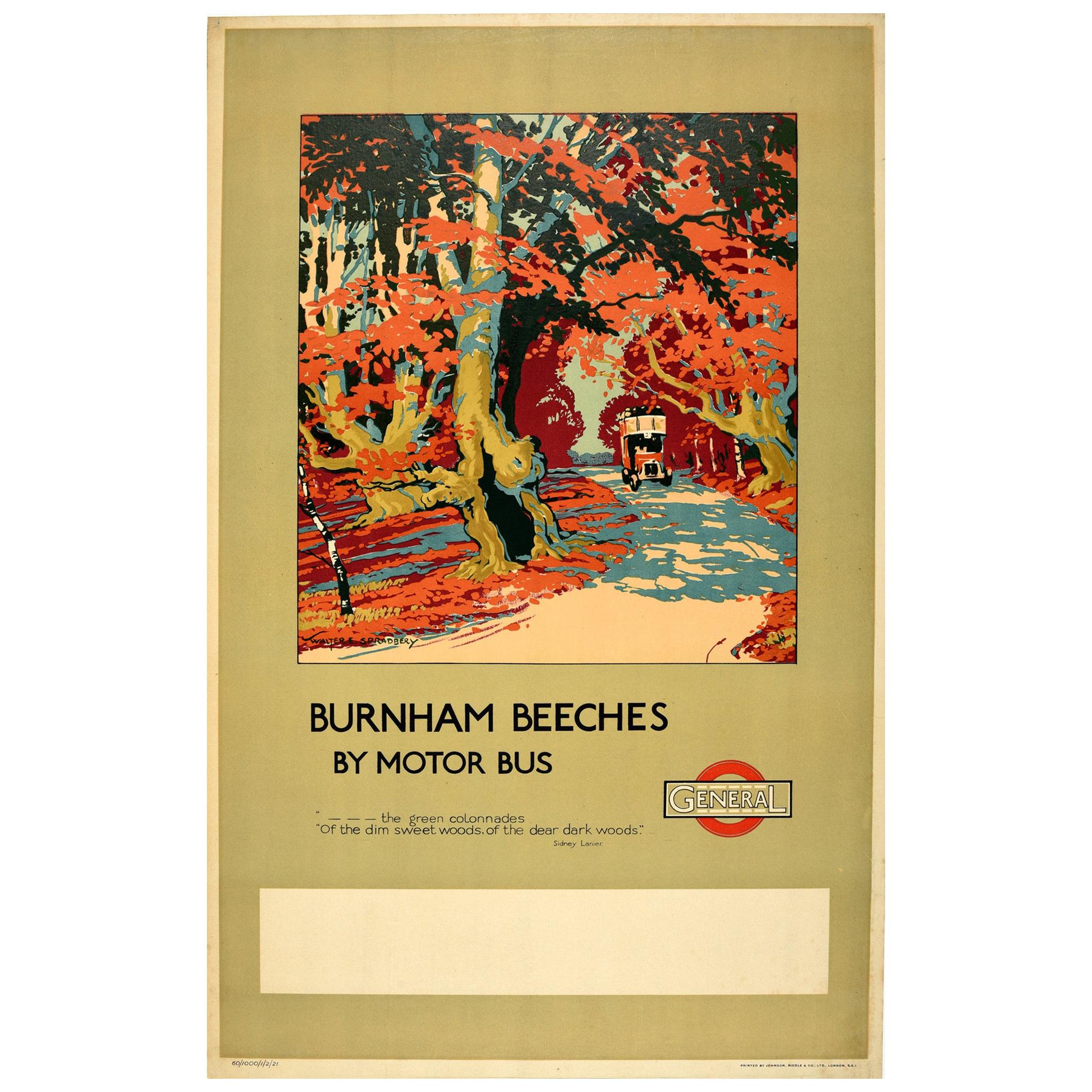 Affiche rétro originale, Transports de Londres, Bâtham Beeches, Bus à moteur, Poème de la forêt
