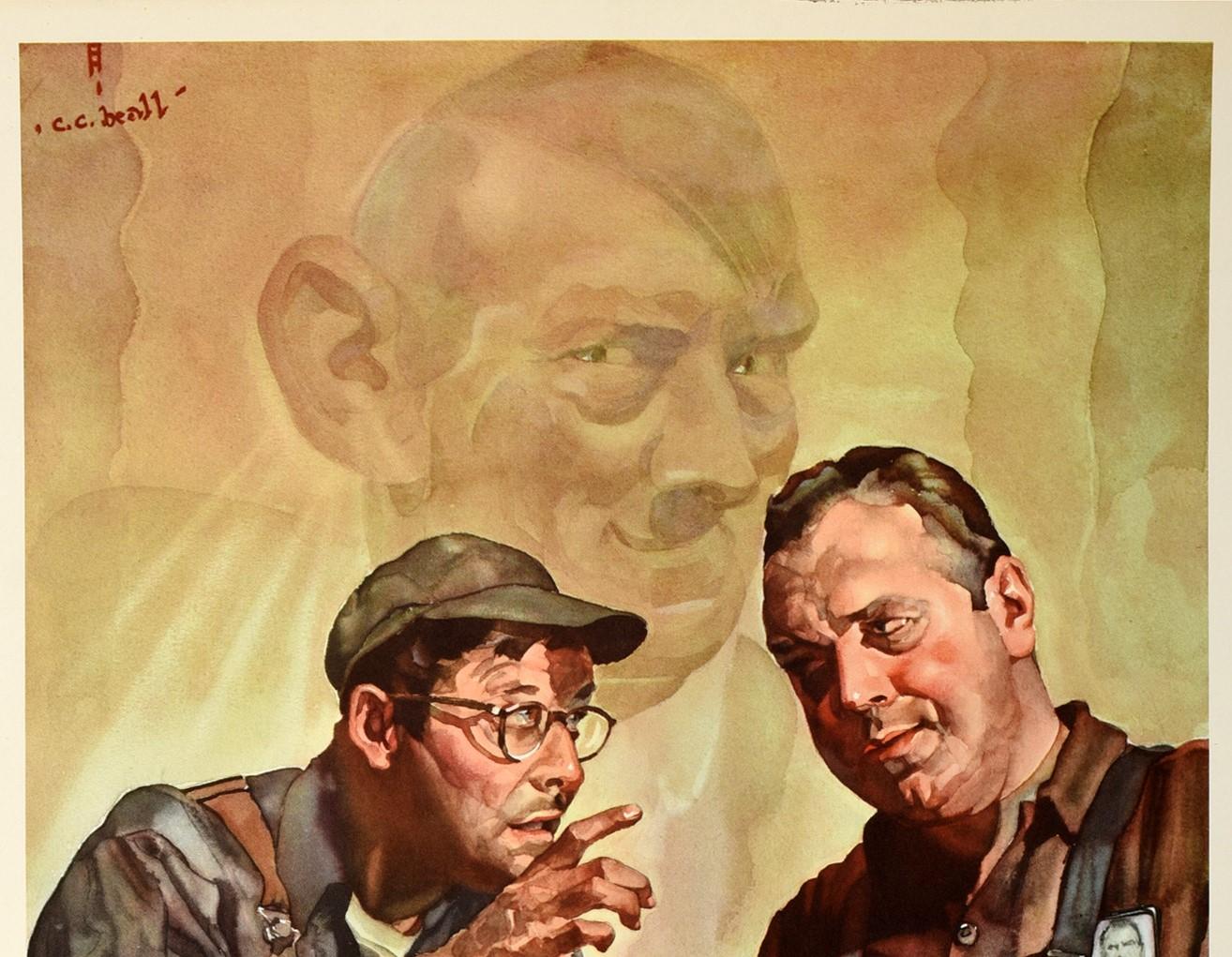 Original vintage World War Two propaganda poster - Loose Talk Can Cost Lives Don't Be a Dope and Spread Inside Dope - featuring great artwork by the American commercial illustrator and portrait painter Cecil Calvert Beall (1892-1970) showing two