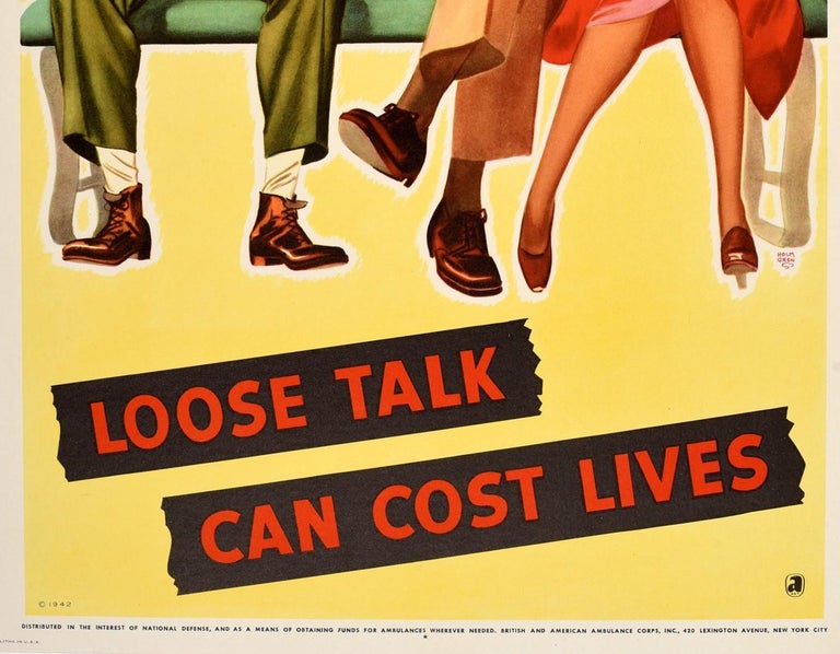 Original Vintage Poster Loose Talk Can Cost Lives WWII War News