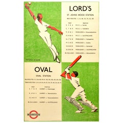 Original Vintage Poster Lord's Cricket Oval London Transport Bus Tram Sport Game