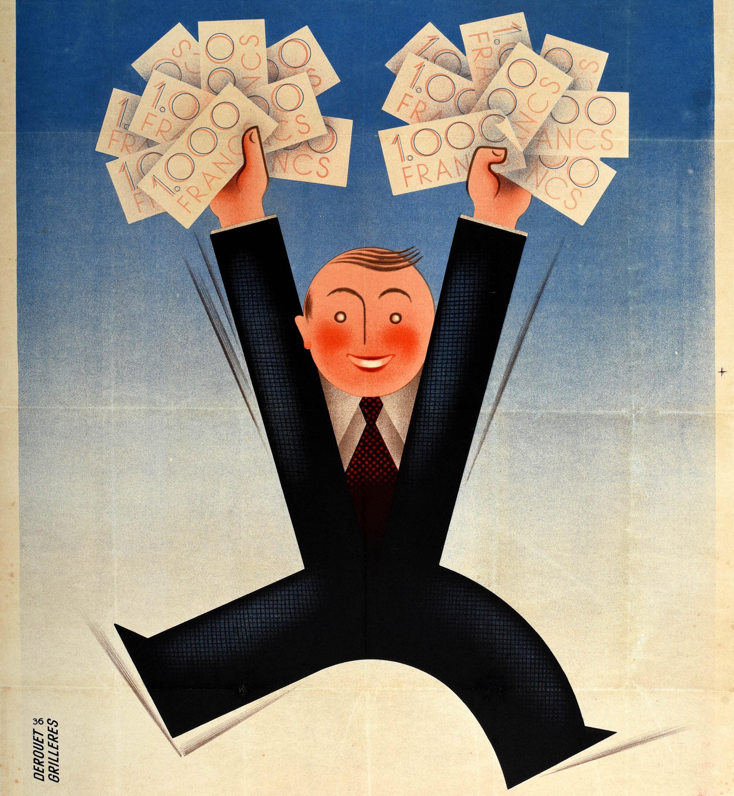 Original Vintage-Poster, Loterie Nationale 1000 Francs, National Lottery, Frankreich (Art déco) im Angebot