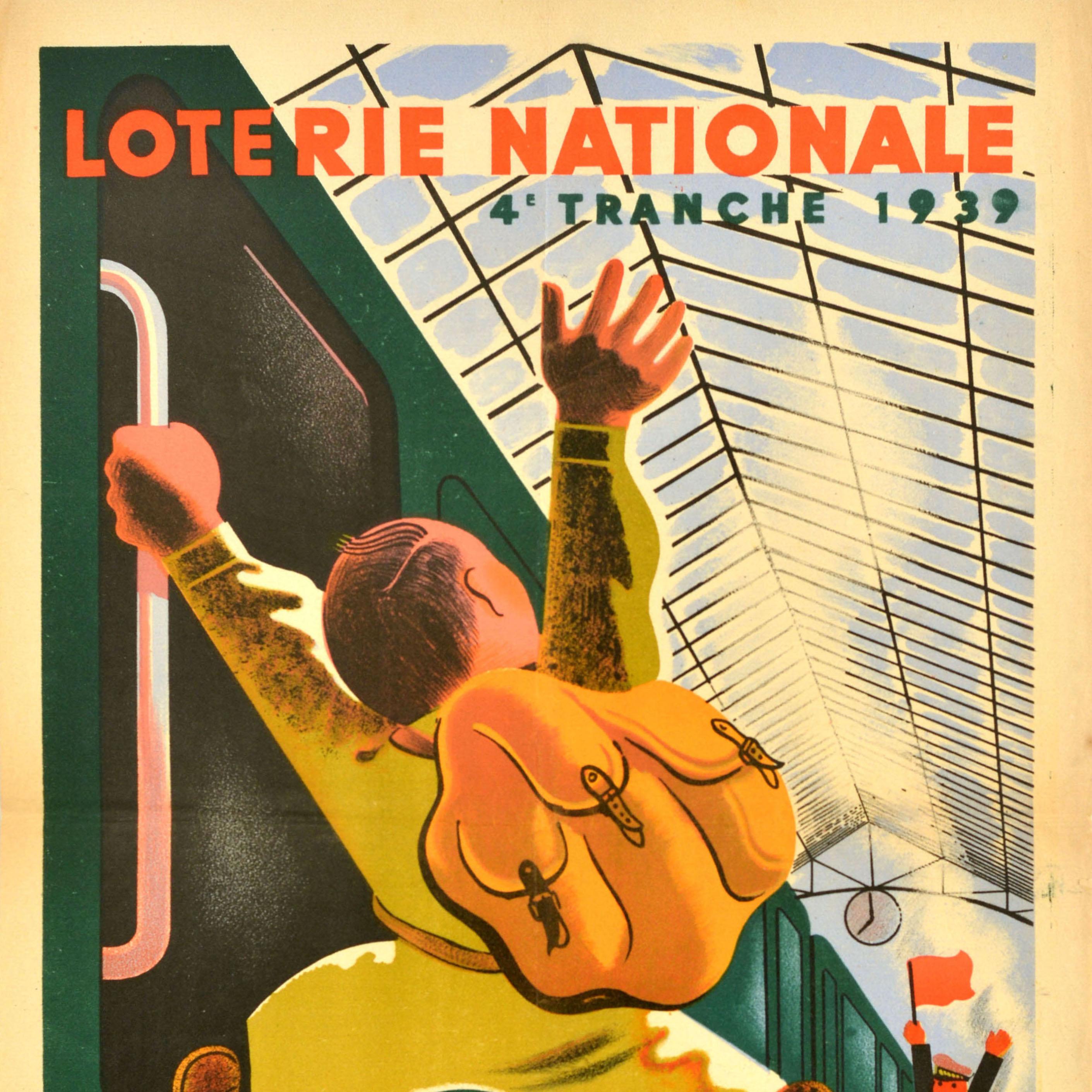 Poster originale d'epoca Loterie Nationale Week-End Lotteria Ferroviaria Francese SNCF French Railway In condizioni buone in vendita a London, GB