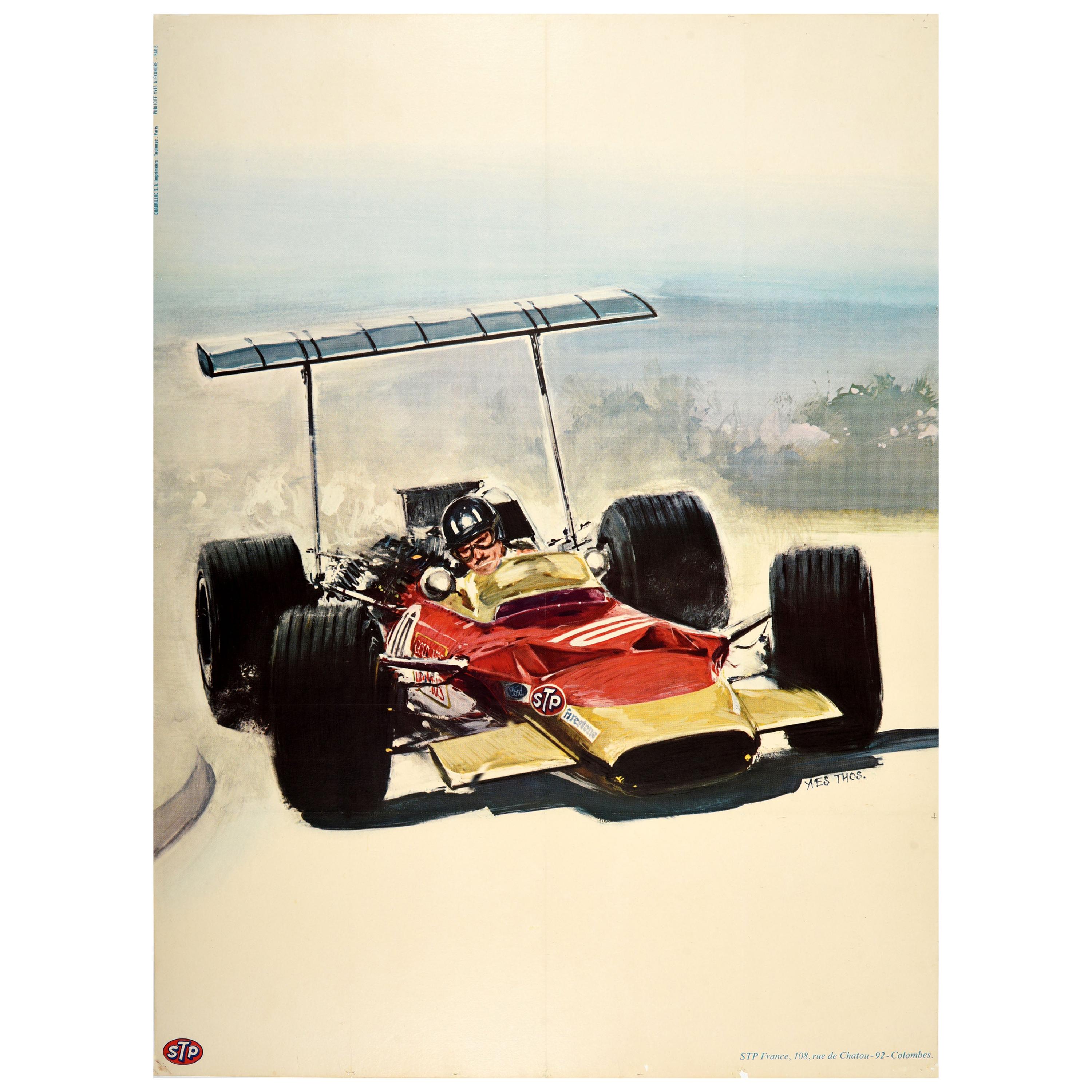 Original Vintage Poster Lotus 49 Formula One Racing Car Graham Hill F1 Champion For Sale
