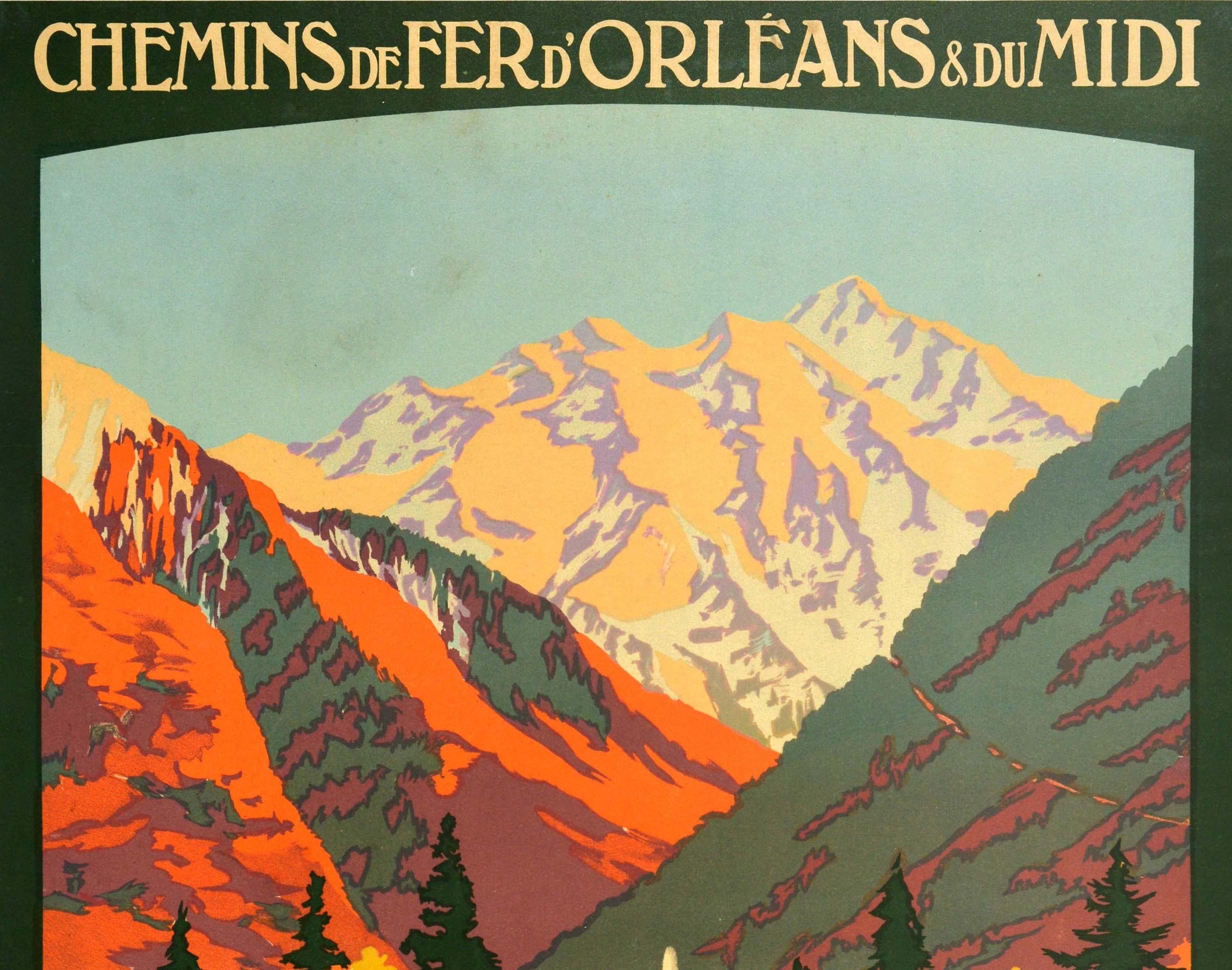 Original vintage travel poster for the Chemins De Fer D'Orleans et du Midi Luchon L'ete : Syndicat D'Initiative : L'Hiver / Orleans and Du Midi Railways Luchon Summer : Visitor Information Centre : Winter featuring artwork by Constant Duval