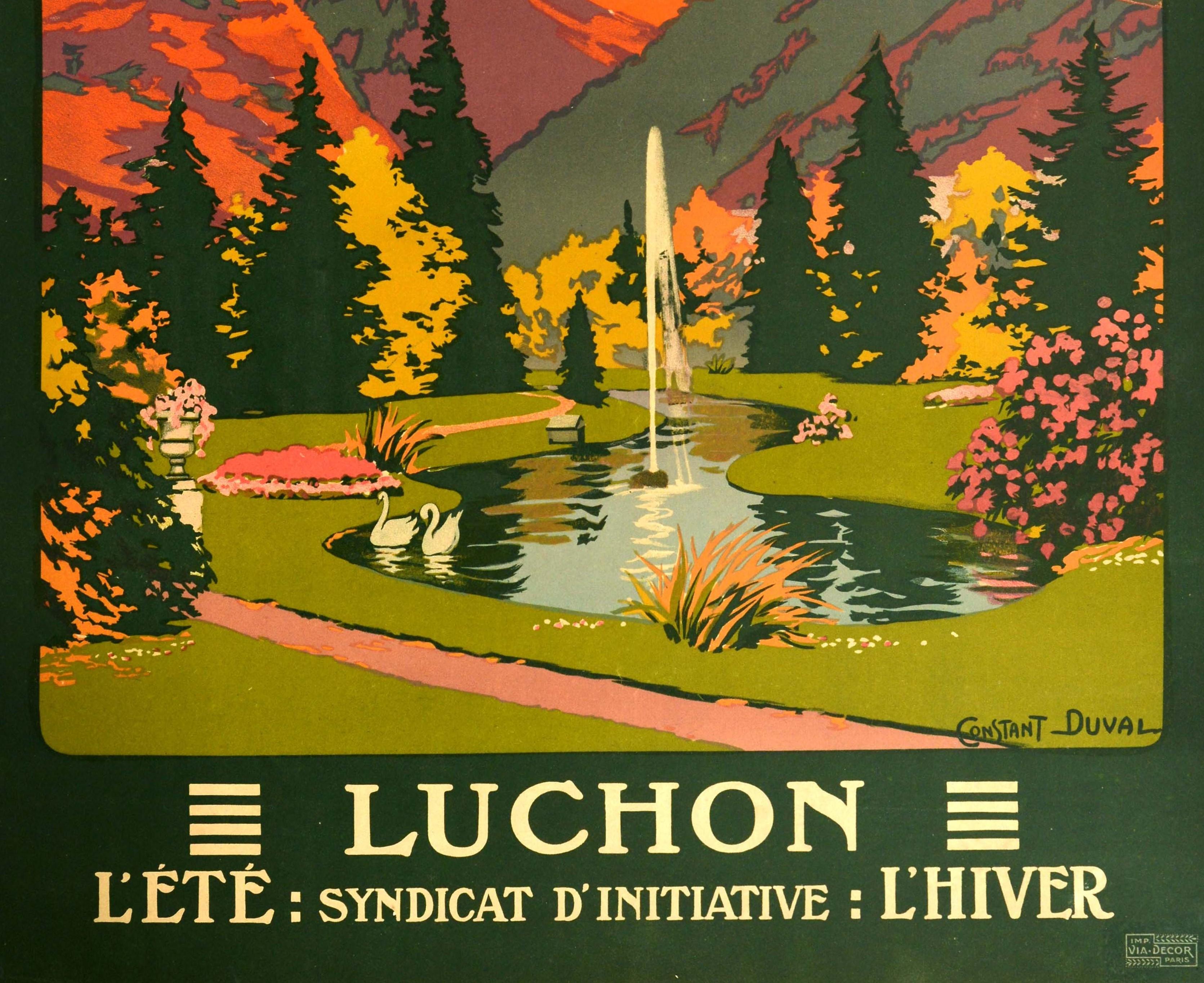 Français Affiche vintage originale Luchon Été Hiver, Chemins de fer, Voyage, Centre de balnéothérapie