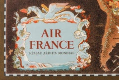 Original Vintage Poster, Lucien Boucher, Air France, World Map Planisphere, 1948