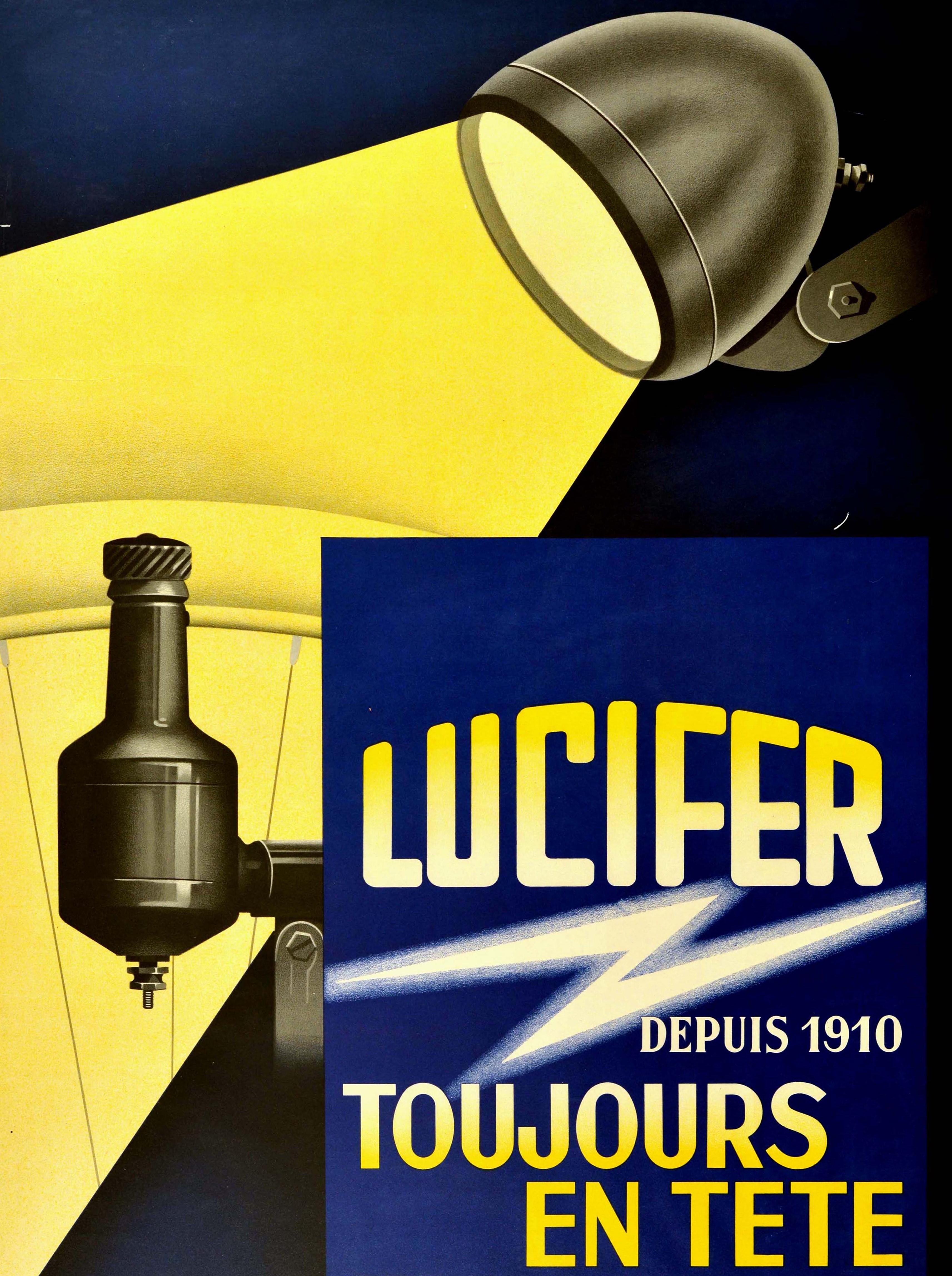 Original Vintage Poster Lucifer Genf Electrical Bicycle Licht Glühbirne Fahrrad Design (Schweizerisch) im Angebot