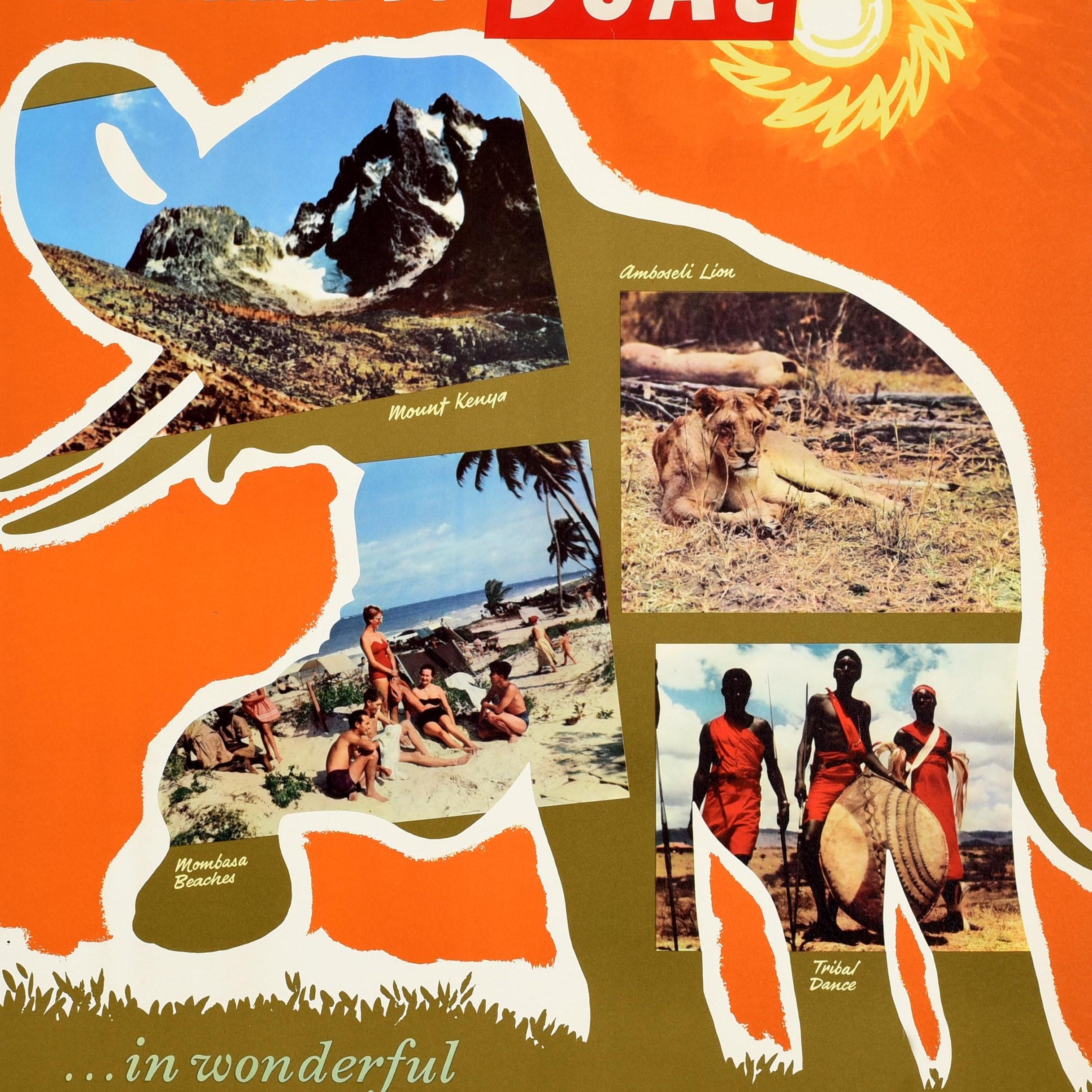 British Original Vintage Poster Make A Date With The Sun In Wonderful Kenya BOAC Travel