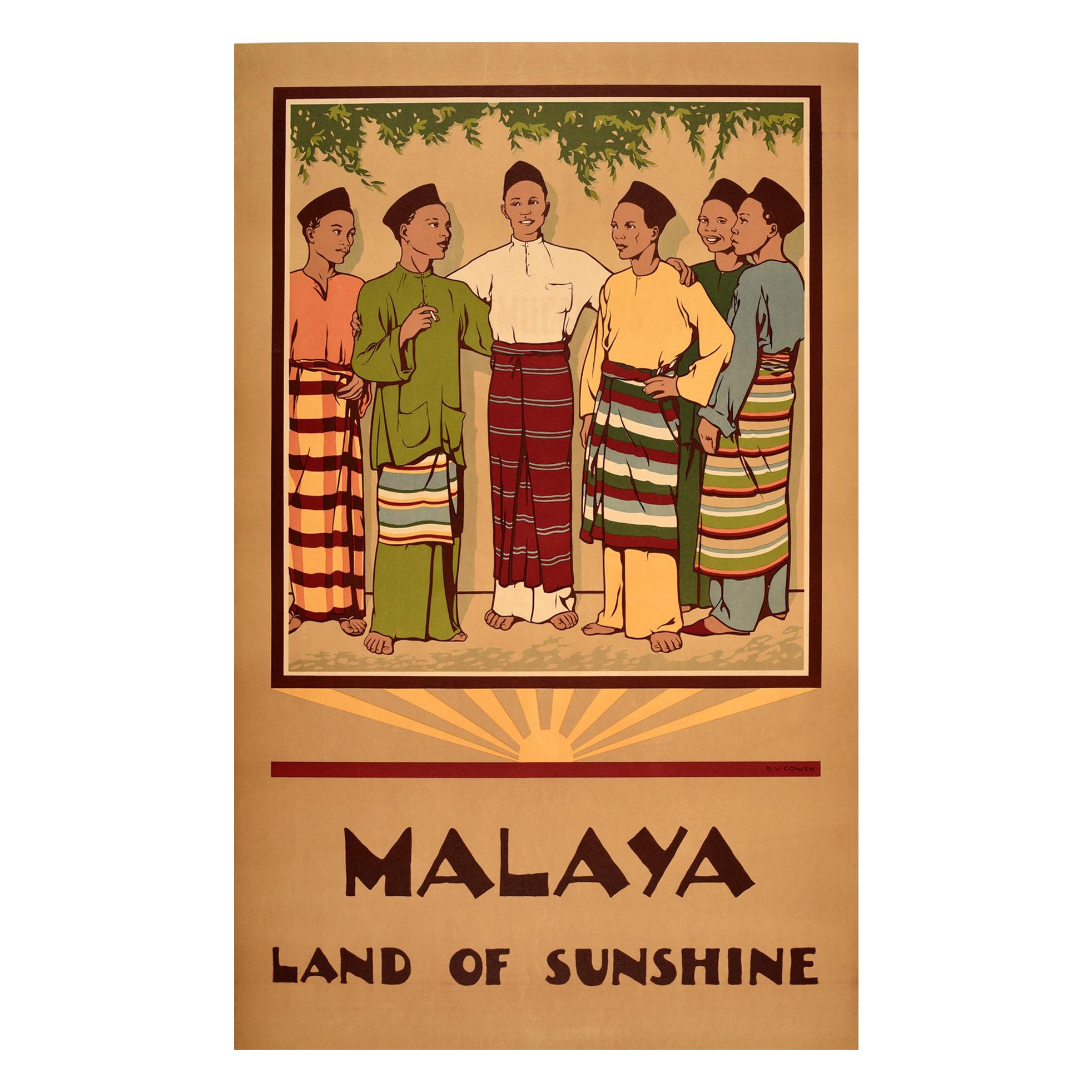 Original Vintage Poster Malaya Land Of Sunshine Malaysia Singapore Travel Design