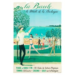 Affiche vintage d'origine -Malcles-La Baule-Bretagne-Golf-Tennis, 1959