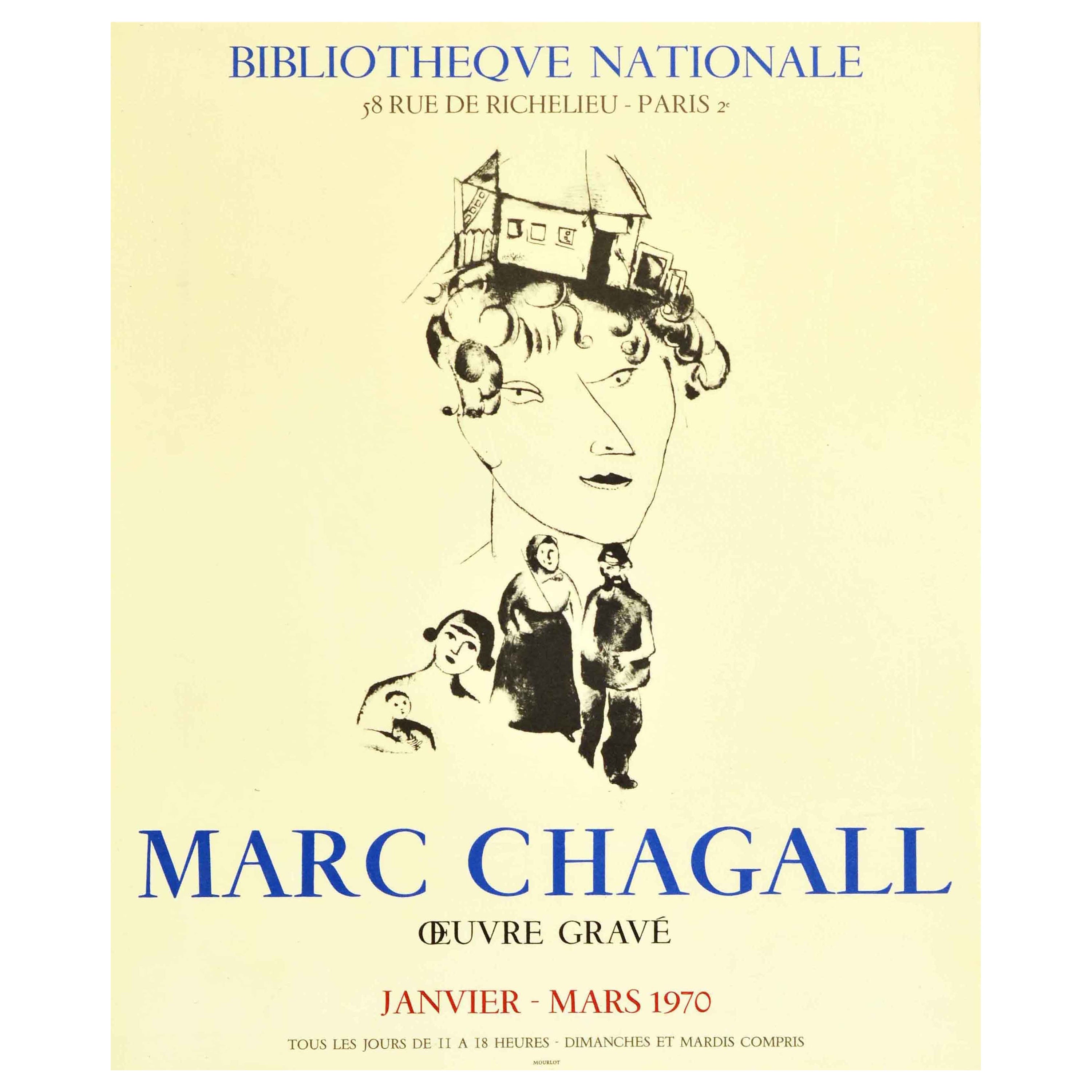 Original Vintage-Poster, Marc Chagall, Kupferstich-Ausstellung, Familienporträt, Selbstporträt