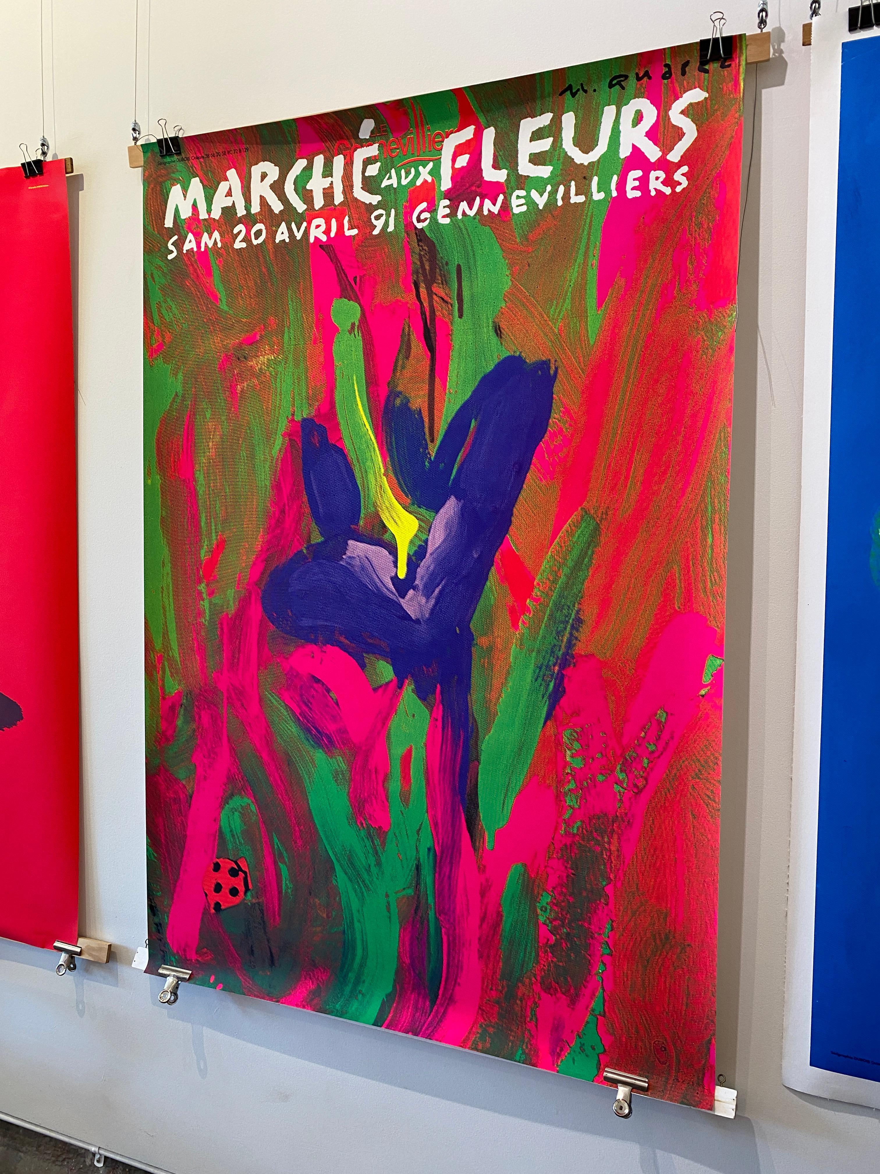 Francese Poster originale d'epoca, 'Marché aux Fleurs 1991', dell'artista Michel Quarez in vendita
