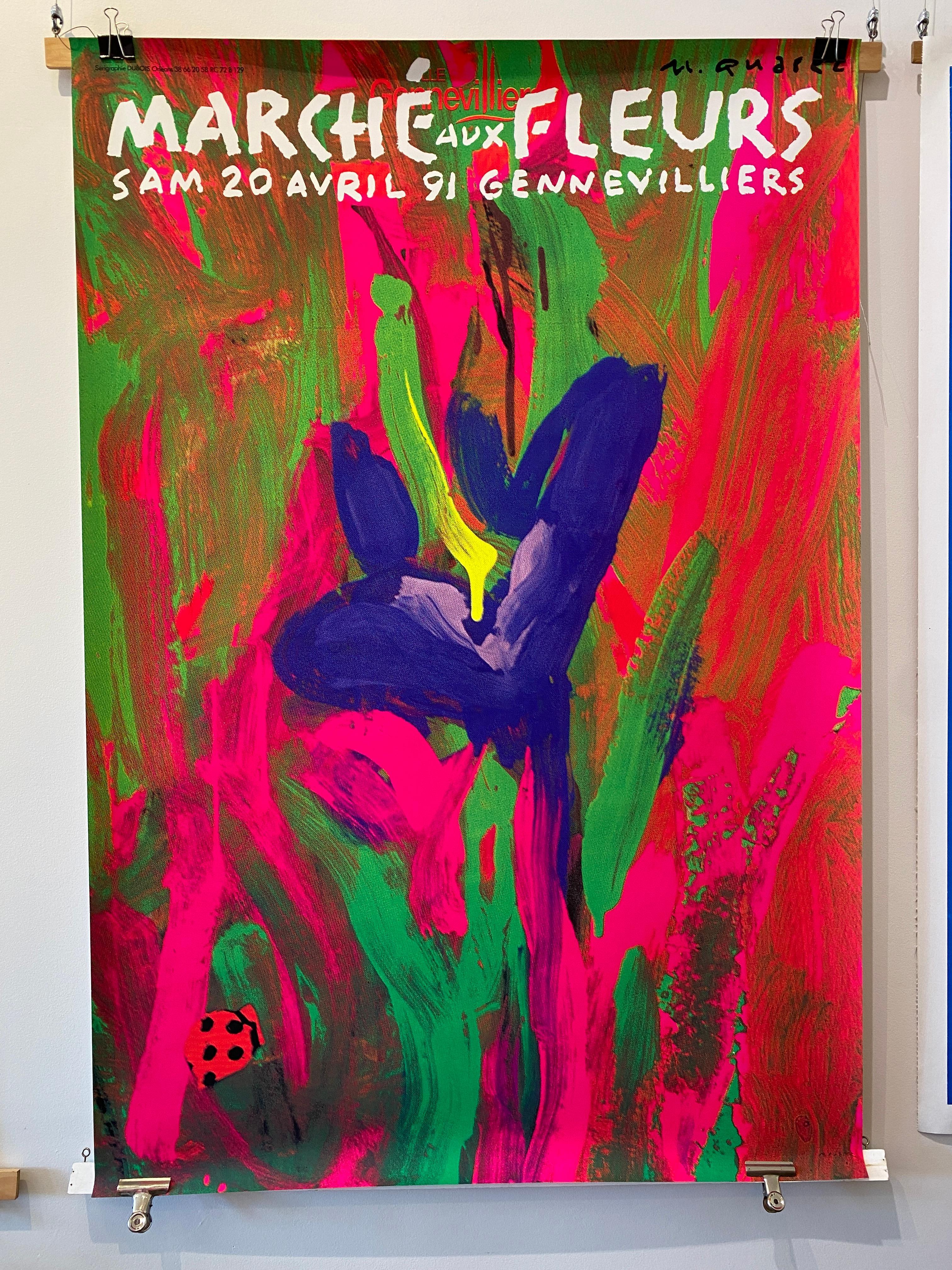 Poster originale d'epoca, 'Marché aux Fleurs 1991', dell'artista Michel Quarez In condizioni ottime in vendita a Melbourne, Victoria
