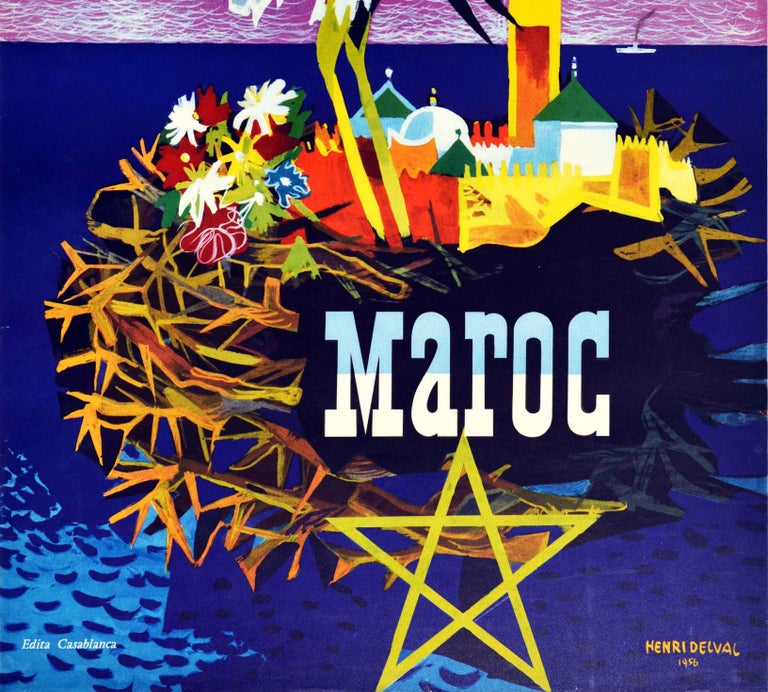 Moroccan Original Vintage Poster Maroc Morocco North Africa Travel Advertising Art Design For Sale