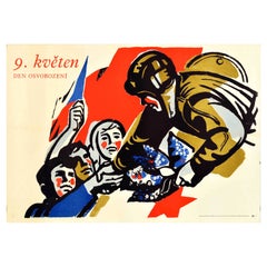 Poster originale d'epoca 9 maggio Den Osvobozeni Giorno della Libertà Fine della Seconda Guerra Mondiale Cecoslovacchia