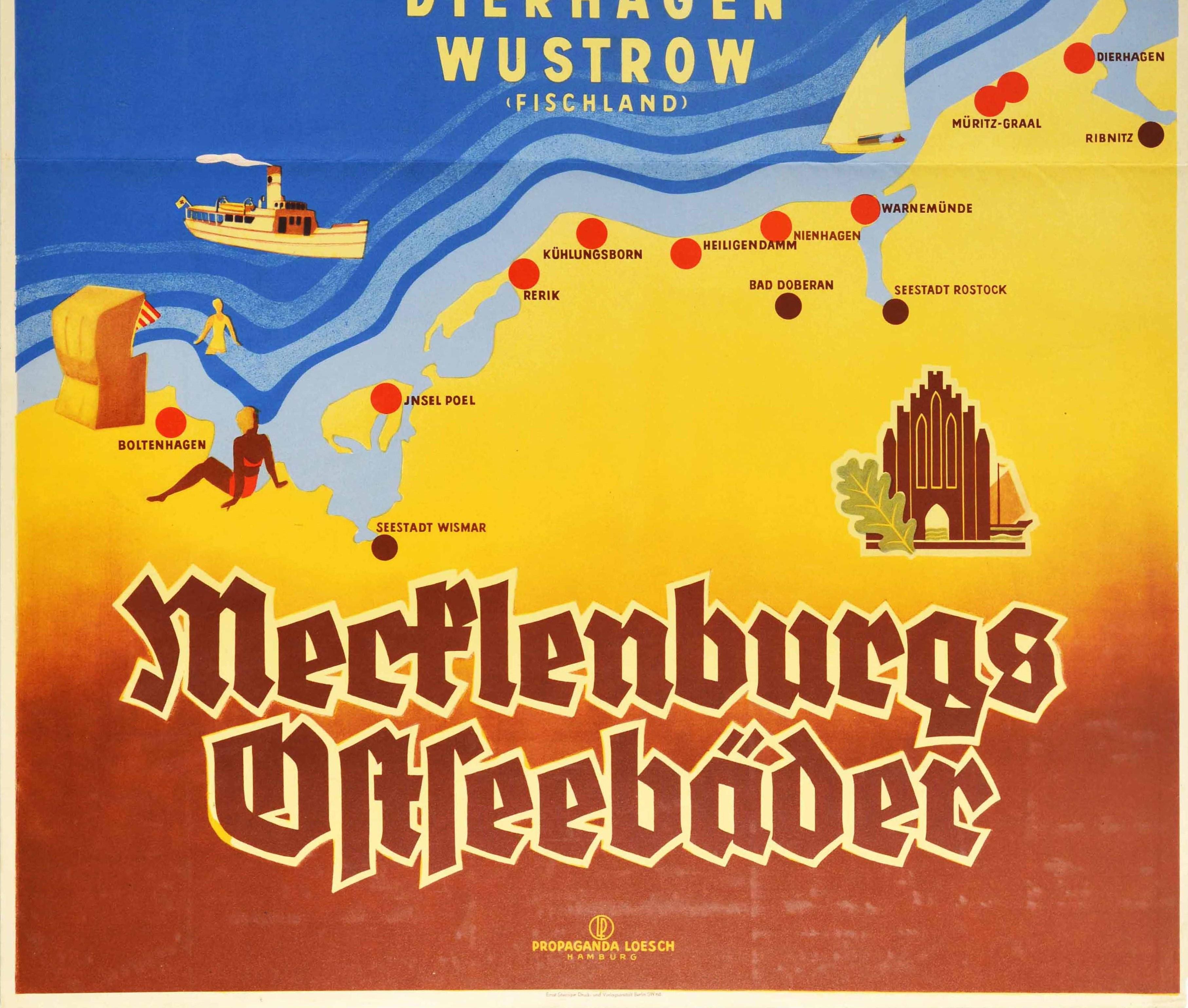 Original Vintage-Poster, Mecklenburg-Deutschland, Baltic Sea, Strand, Resorts, Reisekarte, Original im Zustand „Gut“ im Angebot in London, GB