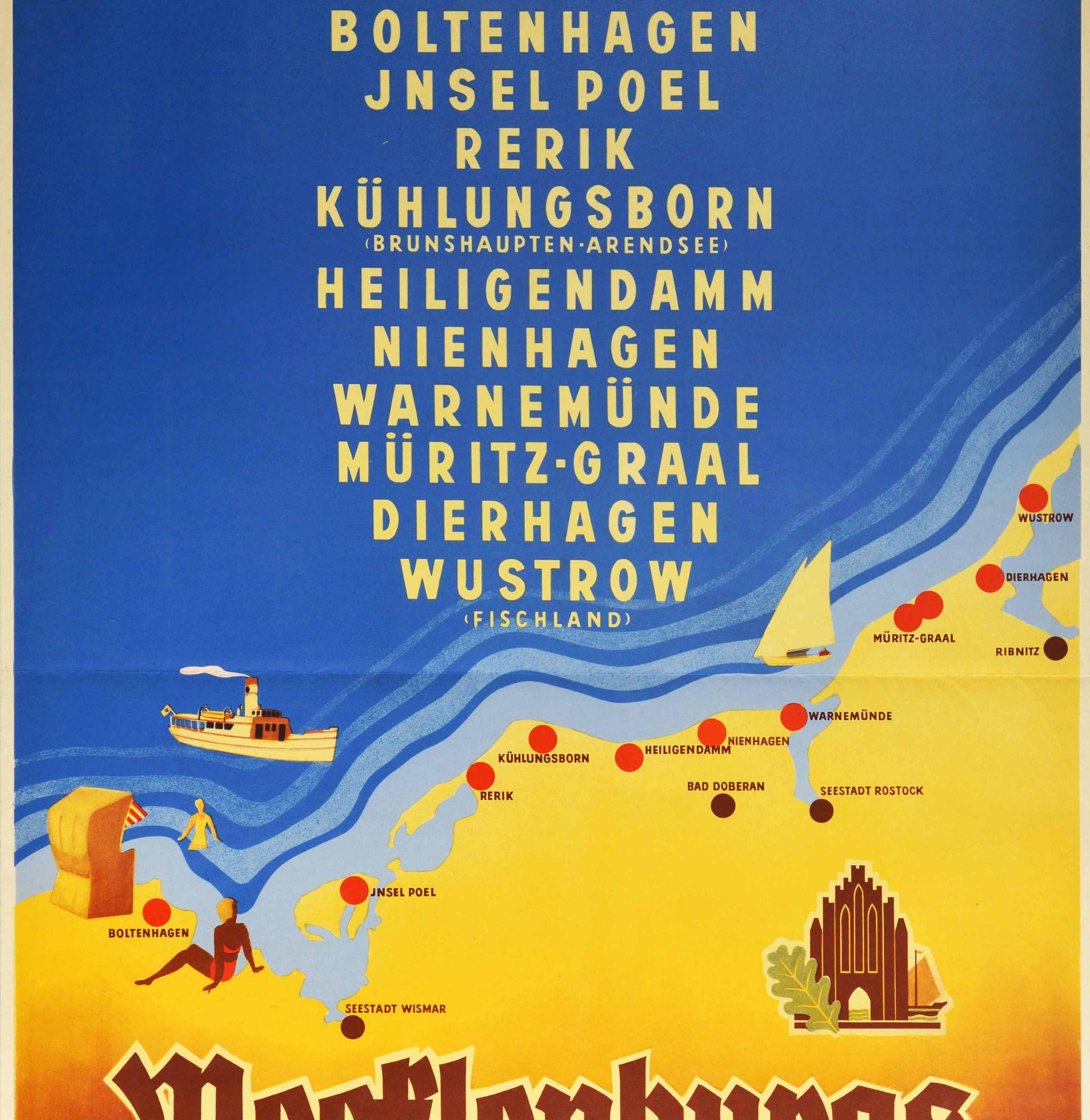 Original Vintage-Poster, Mecklenburg-Deutschland, Baltic Sea, Strand, Resorts, Reisekarte, Original (Mitte des 20. Jahrhunderts) im Angebot