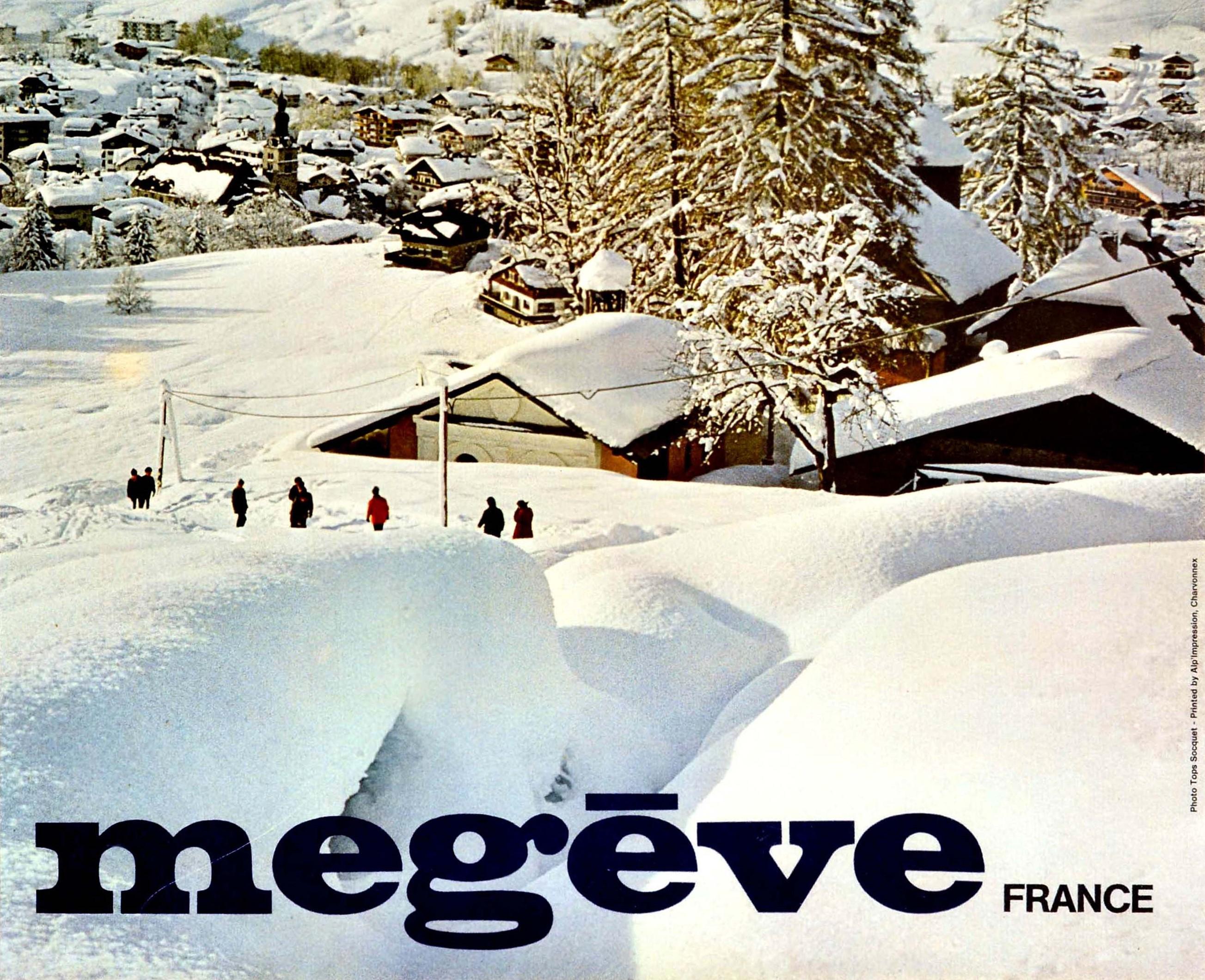 Original Vintage-Poster Megeve, Frankreich, Alpen, Berge, Ski, Wintersport, Resort (Französisch) im Angebot