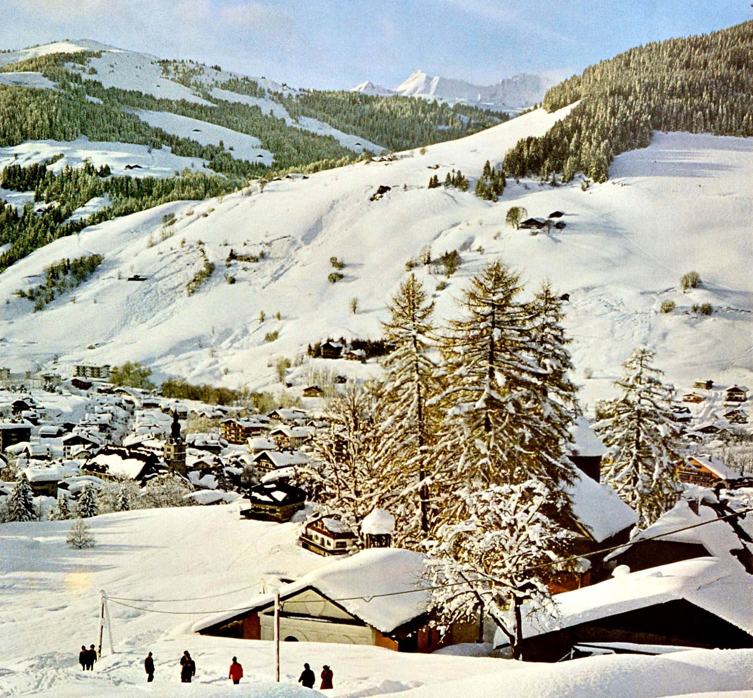 Original Vintage-Poster Megeve, Frankreich, Alpen, Berge, Ski, Wintersport, Resort im Zustand „Gut“ im Angebot in London, GB