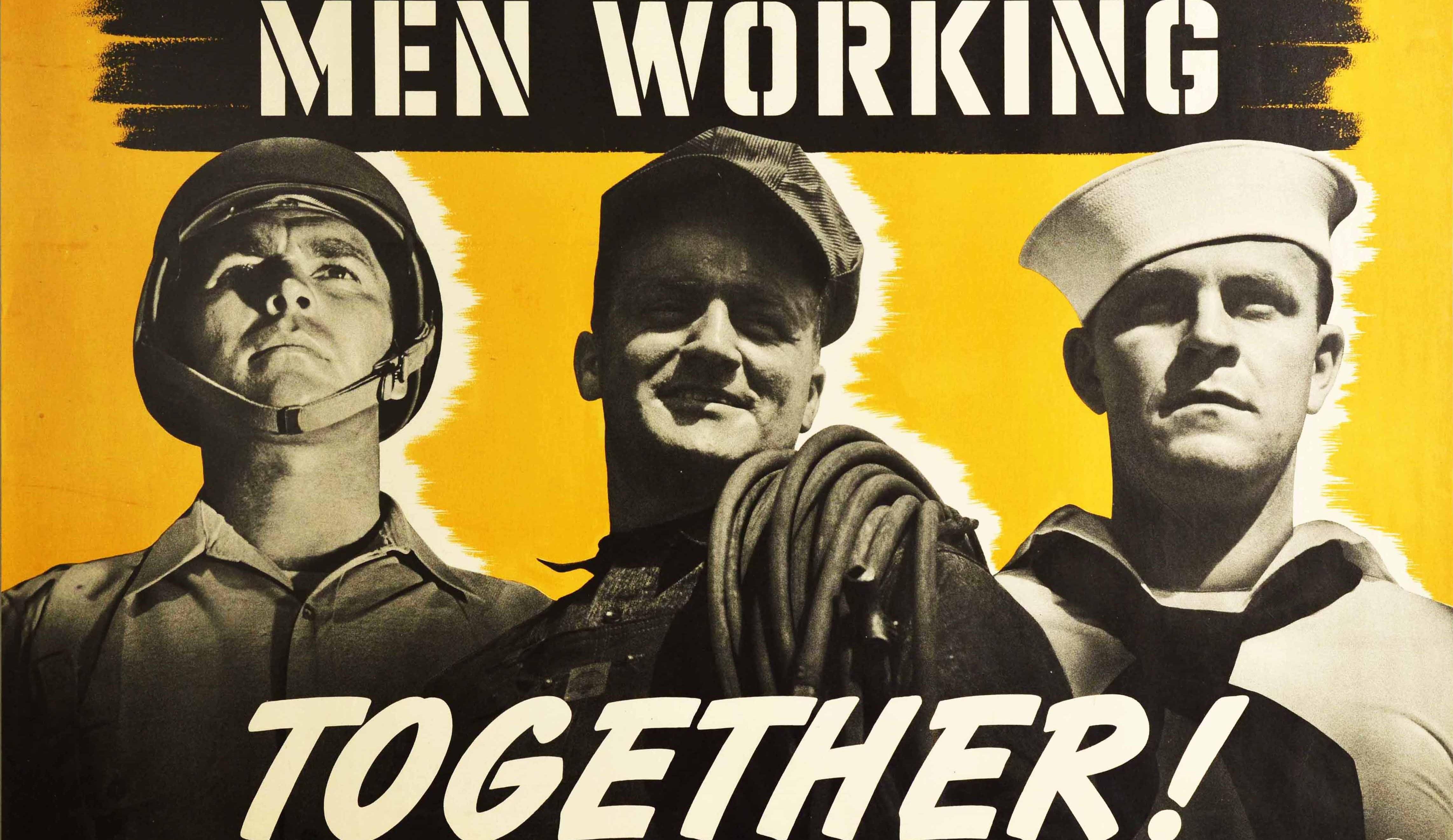 American Original Vintage Poster Men Working Together WWII US Army Navy Home Front Worker