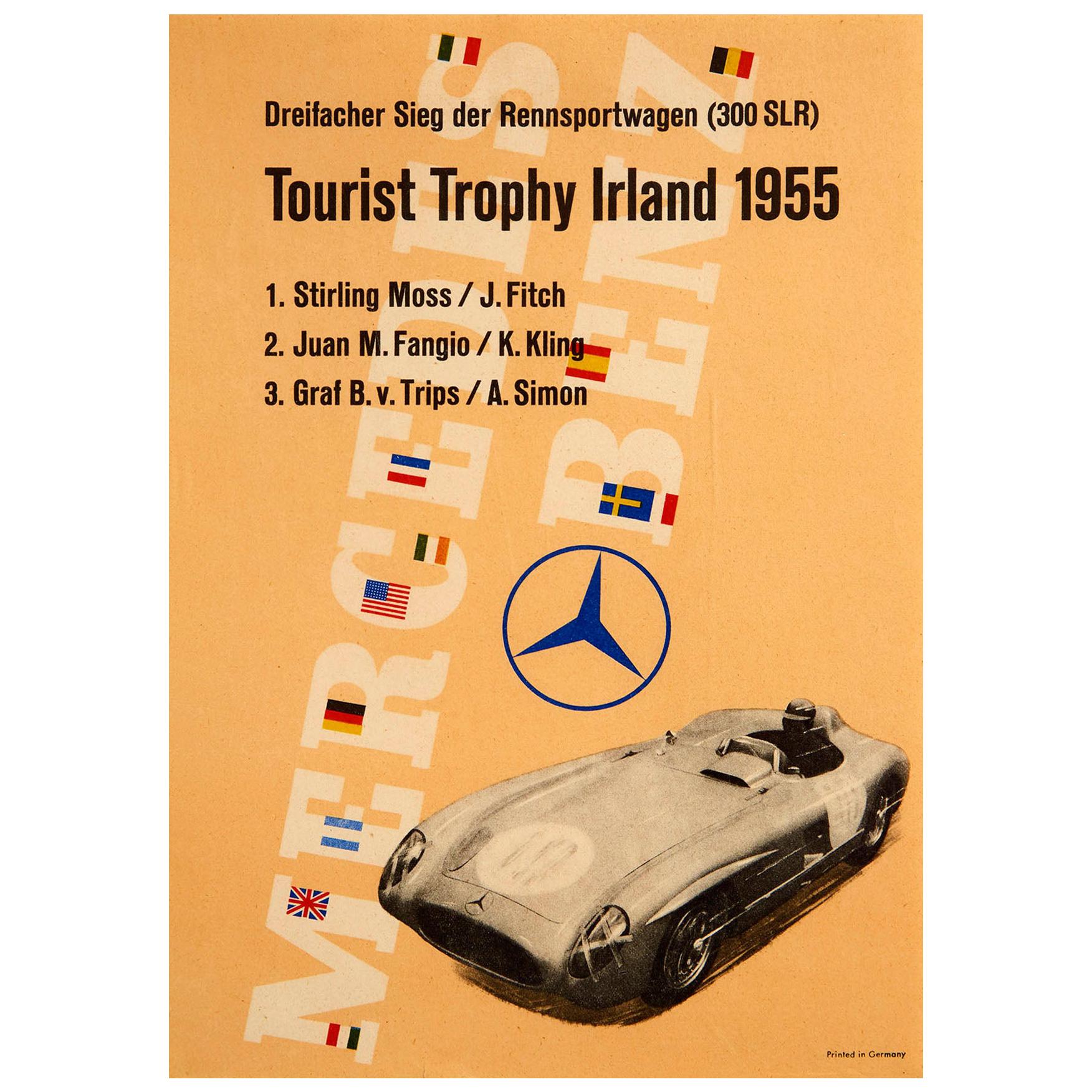 Original Vintage Poster Mercedes Benz 300SLR Motor Racing Ireland Stirling Moss