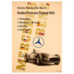 Original Retro Poster Mercedes Benz British Grand Prix F1 Stirling Moss Fangio